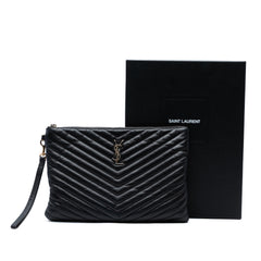 Chevron Calfskin Monogram Zip A4 Pouch