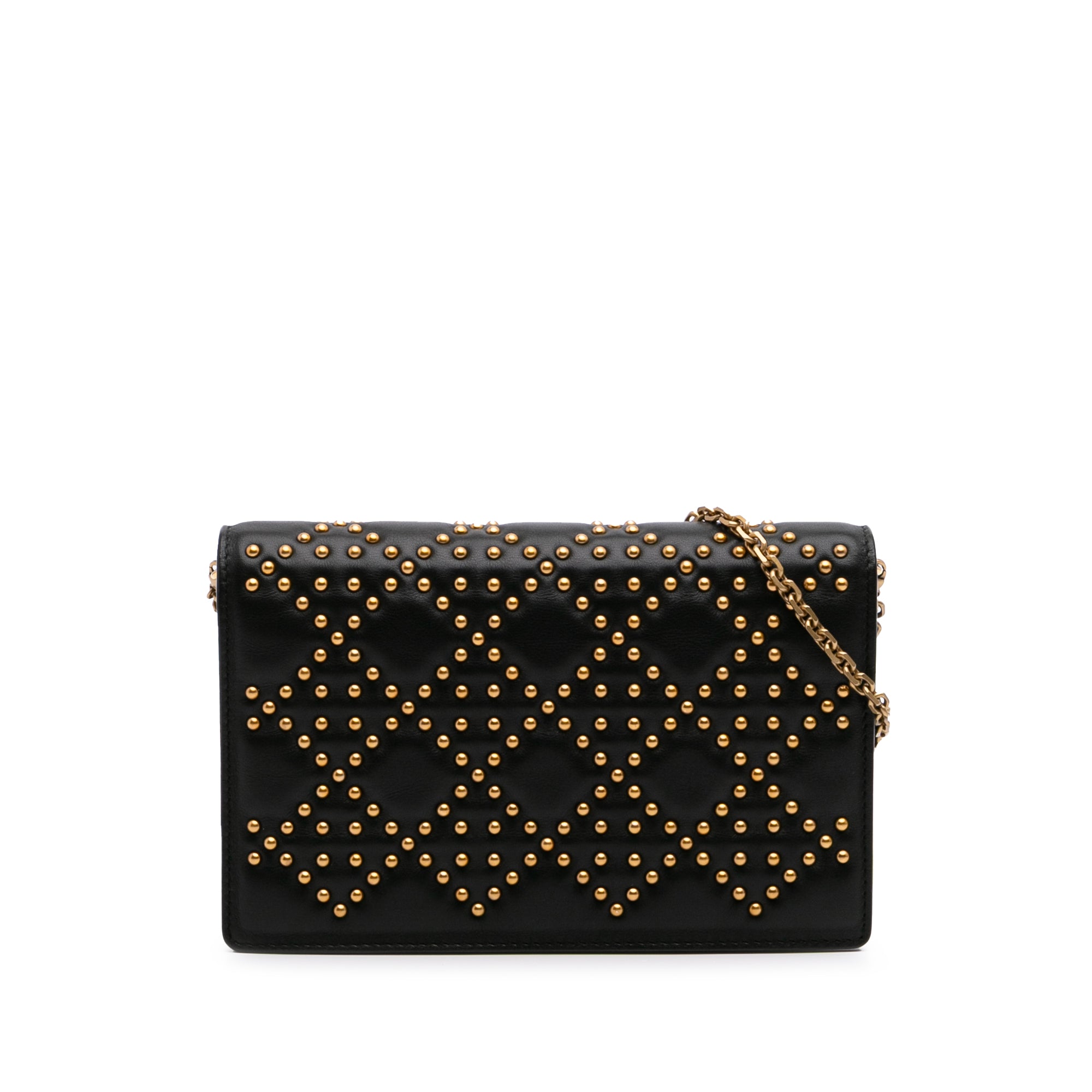 Studded Calfskin Cannage Lady Dior Wallet on Chain