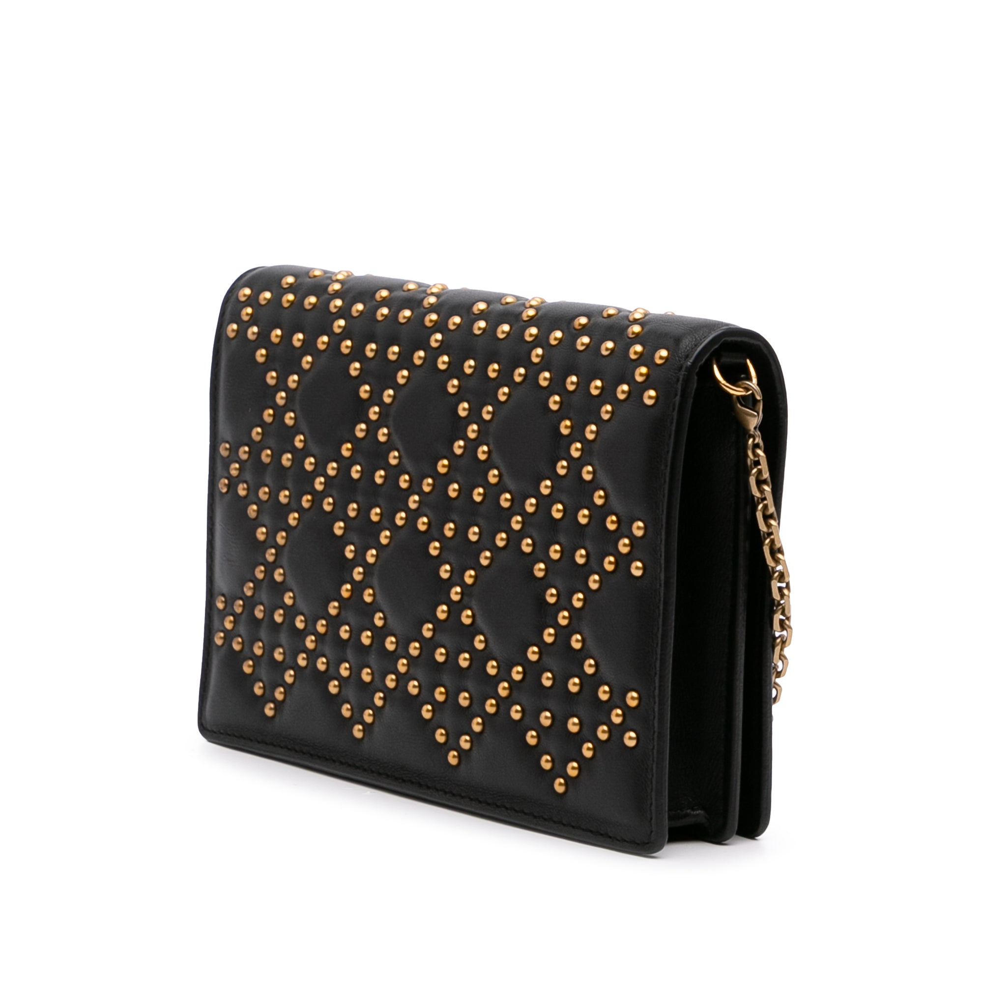 Studded Calfskin Cannage Lady Dior Wallet on Chain