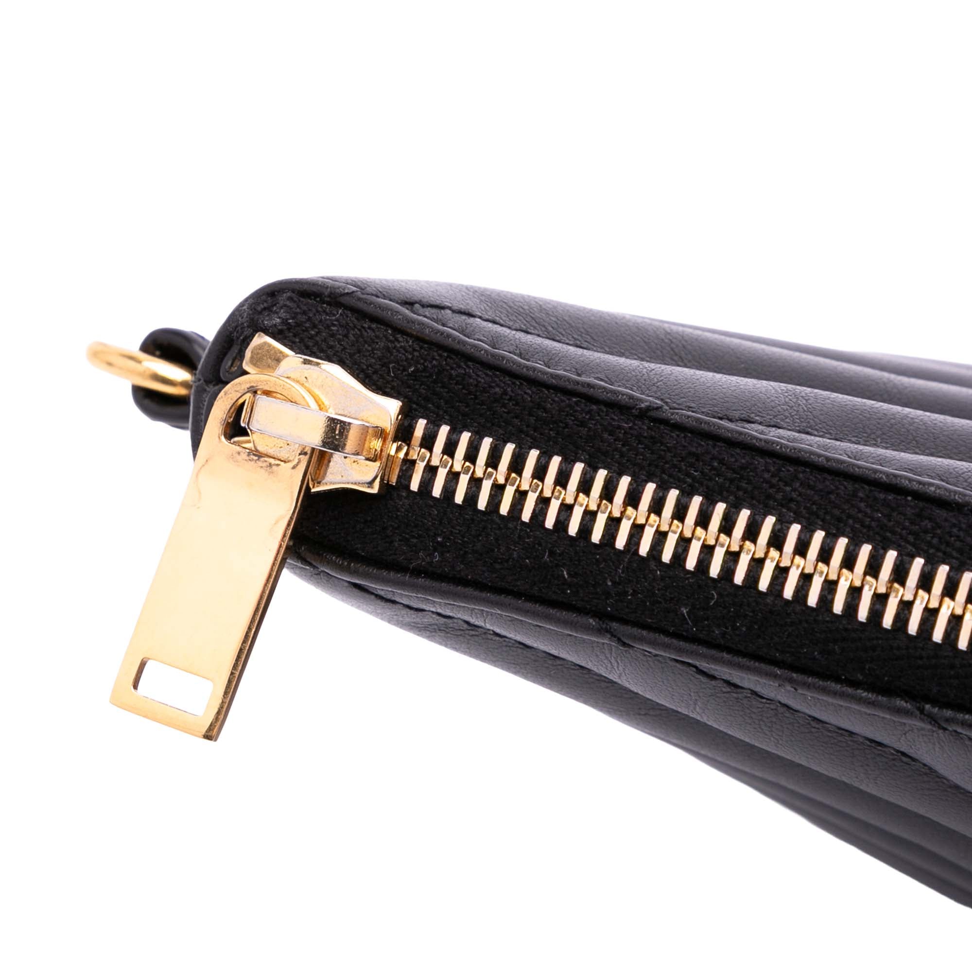 Matelasse Chevron Leather Monogram Zip A5 Wristlet Pouch