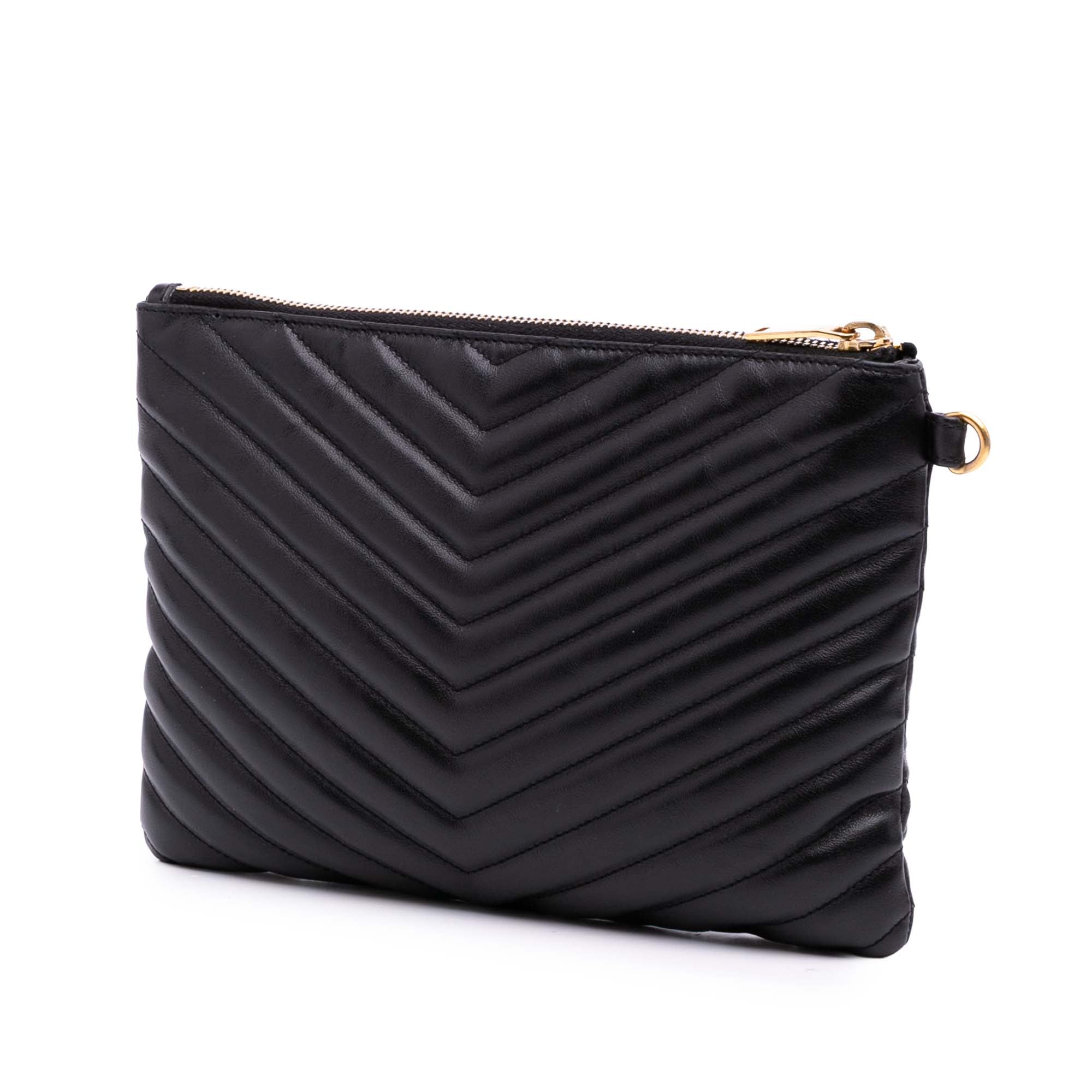 Matelasse Chevron Leather Monogram Zip A5 Wristlet Pouch