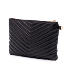 Matelasse Chevron Leather Monogram Zip A5 Wristlet Pouch