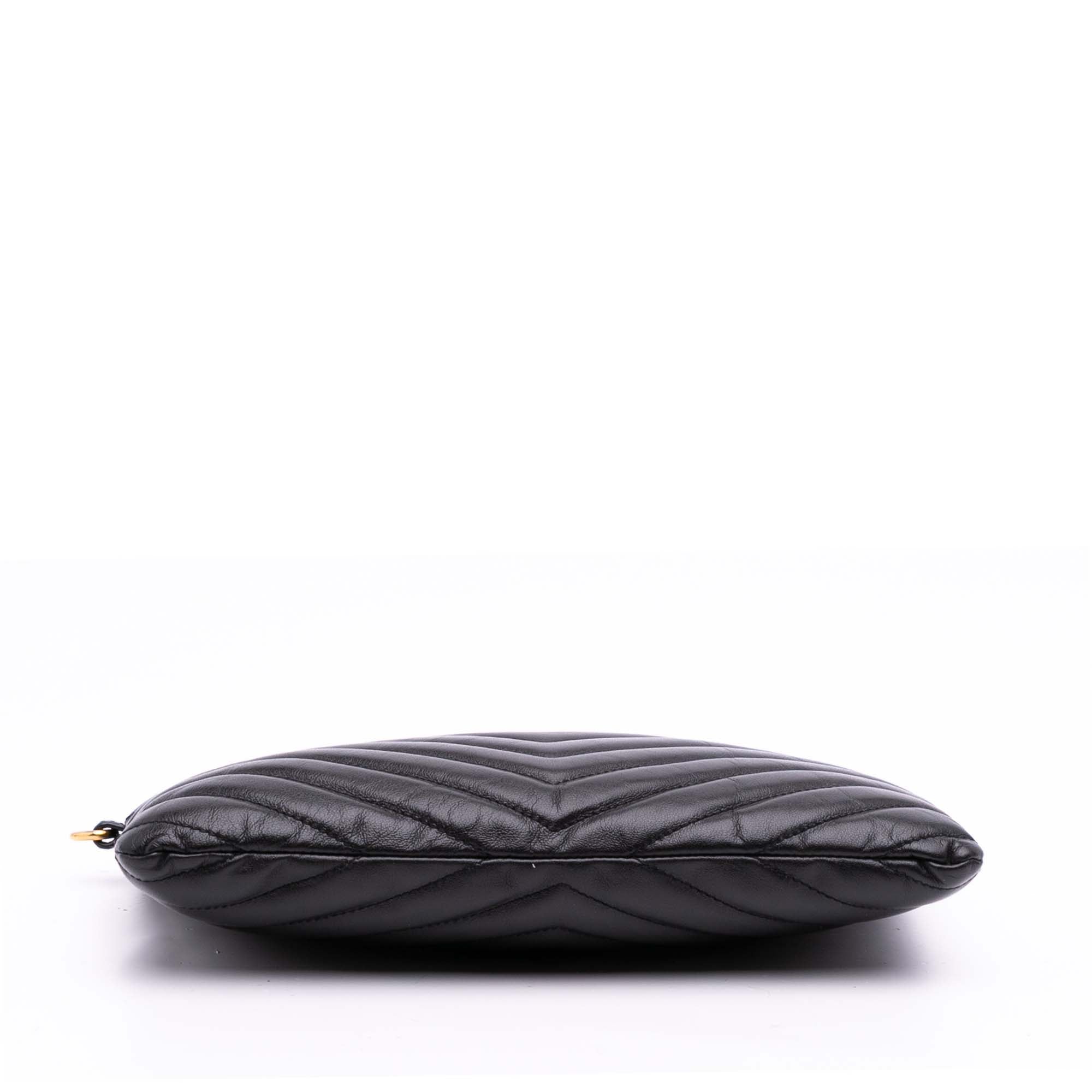 Matelasse Chevron Leather Monogram Zip A5 Wristlet Pouch