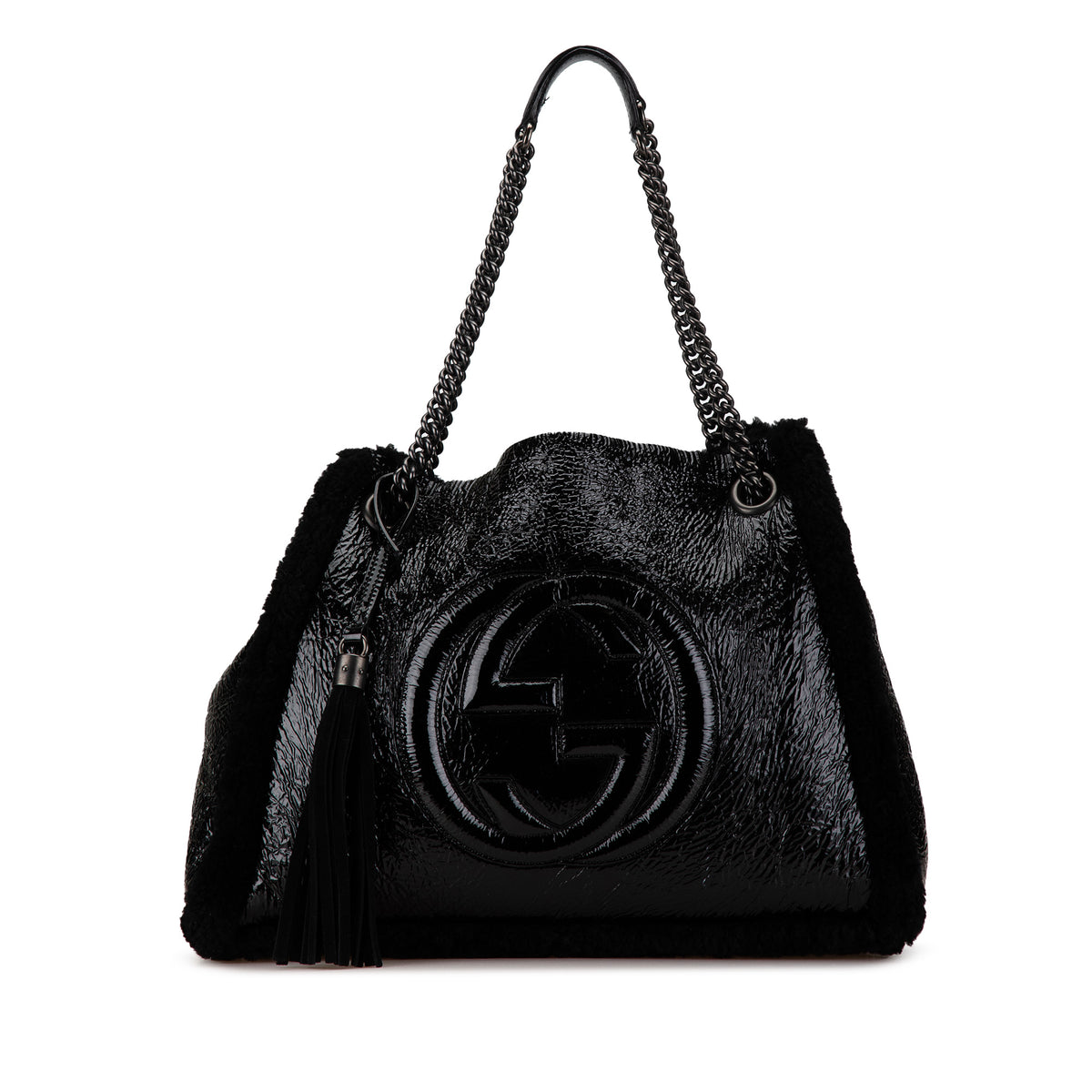 Medium Patent Shearling Soho Chain Tote