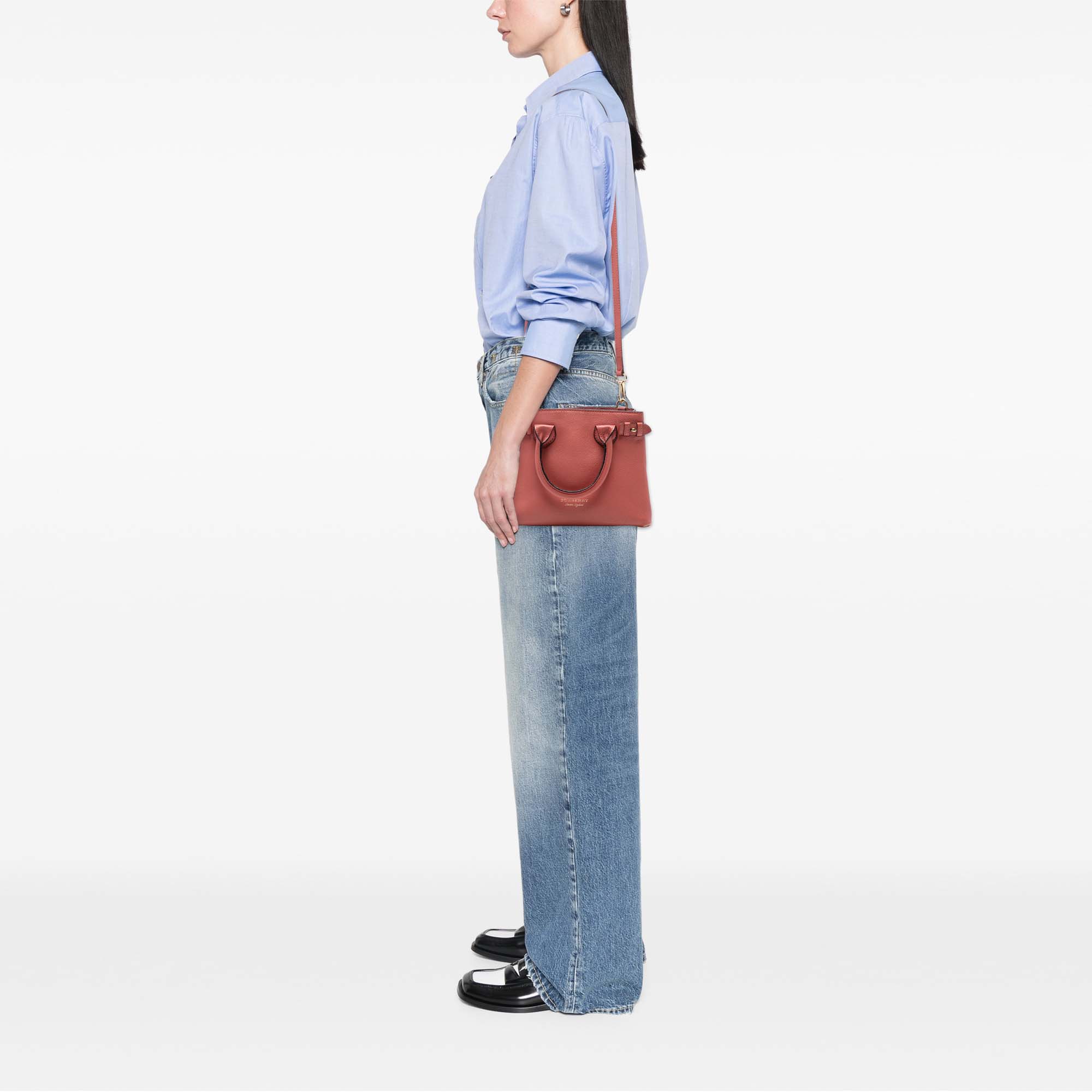 Small Grainy Calfskin and House Check Banner Satchel