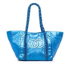 Medium Cracked Metallic Calfskin Modern Chain Tote