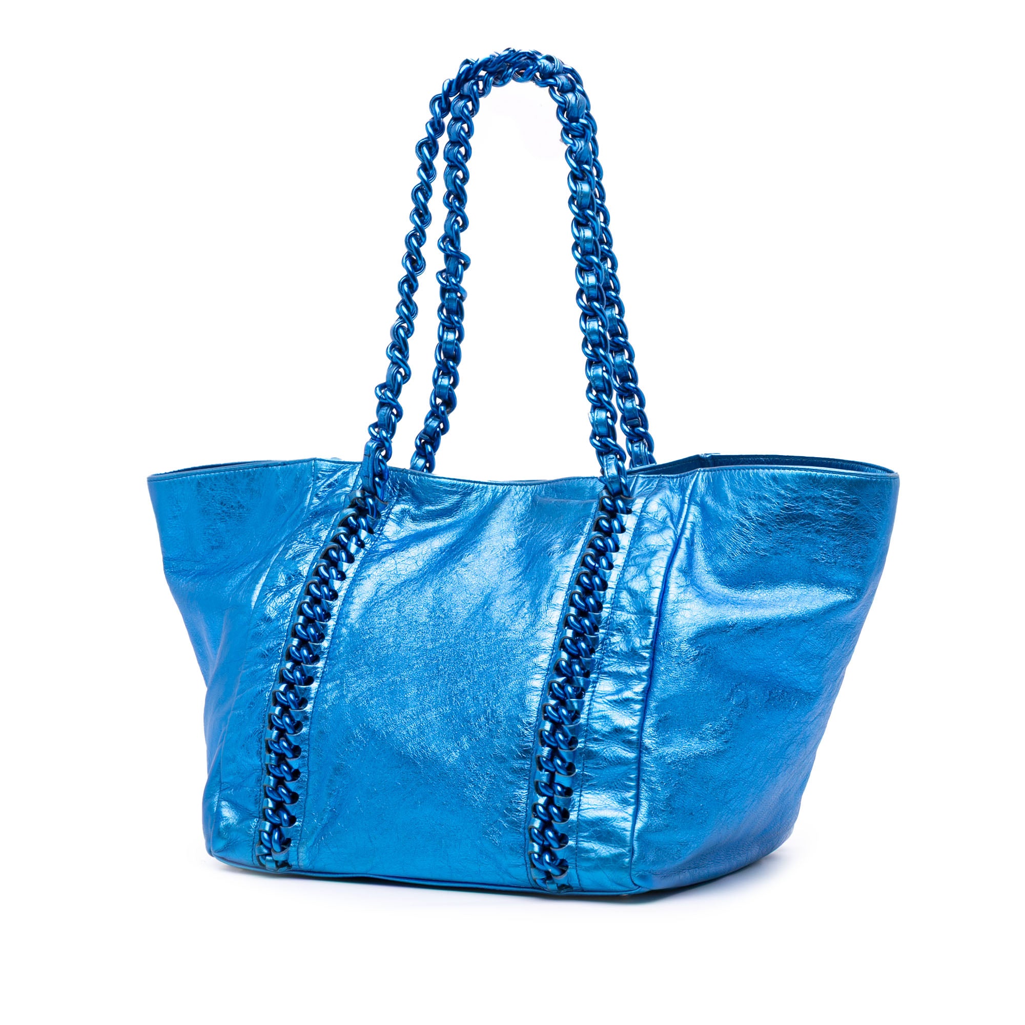 Medium Cracked Metallic Calfskin Modern Chain Tote