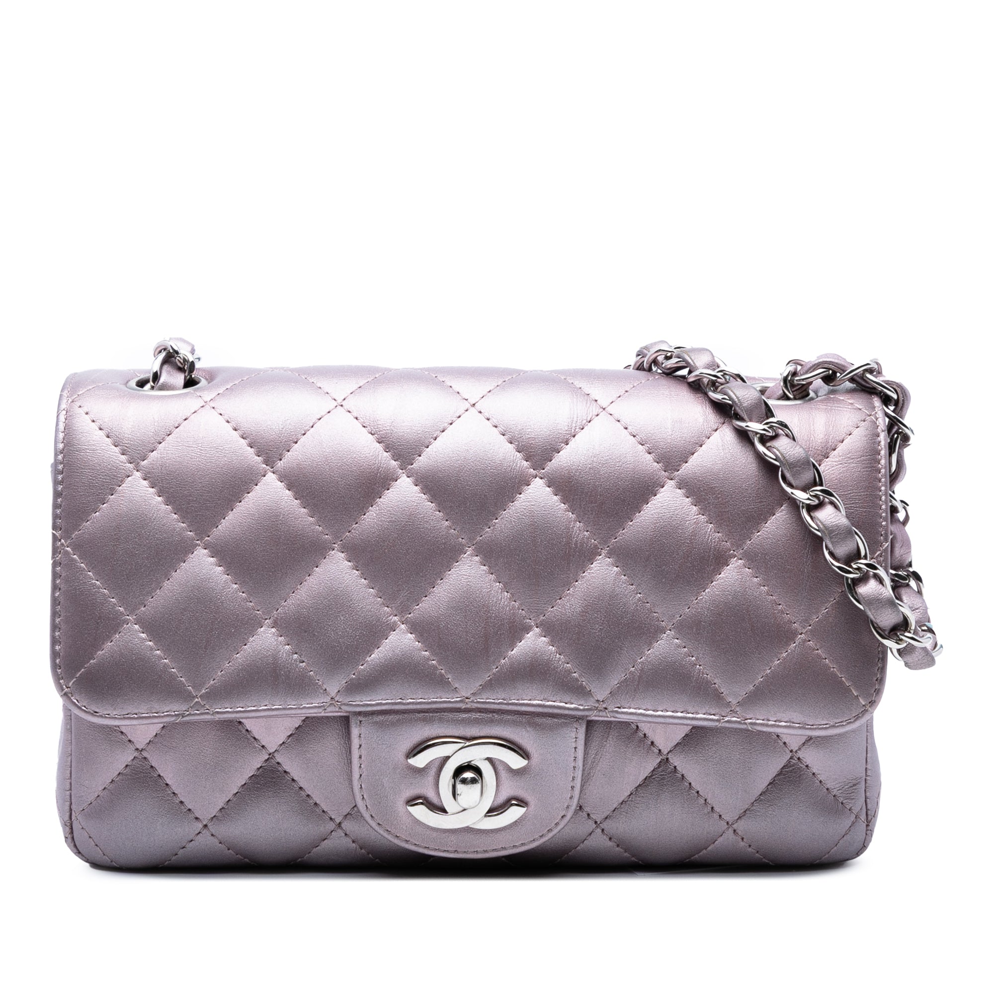 Mini Rectangular Classic Iridescent Calfskin Single Flap