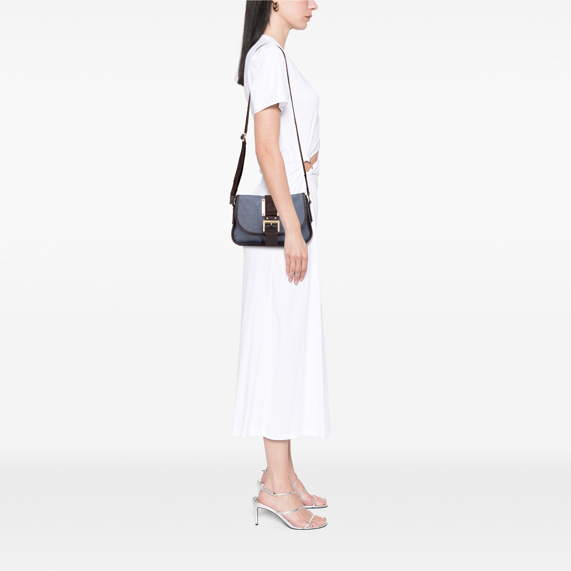 Zucca Trimmed Denim Buckle Flap Bag