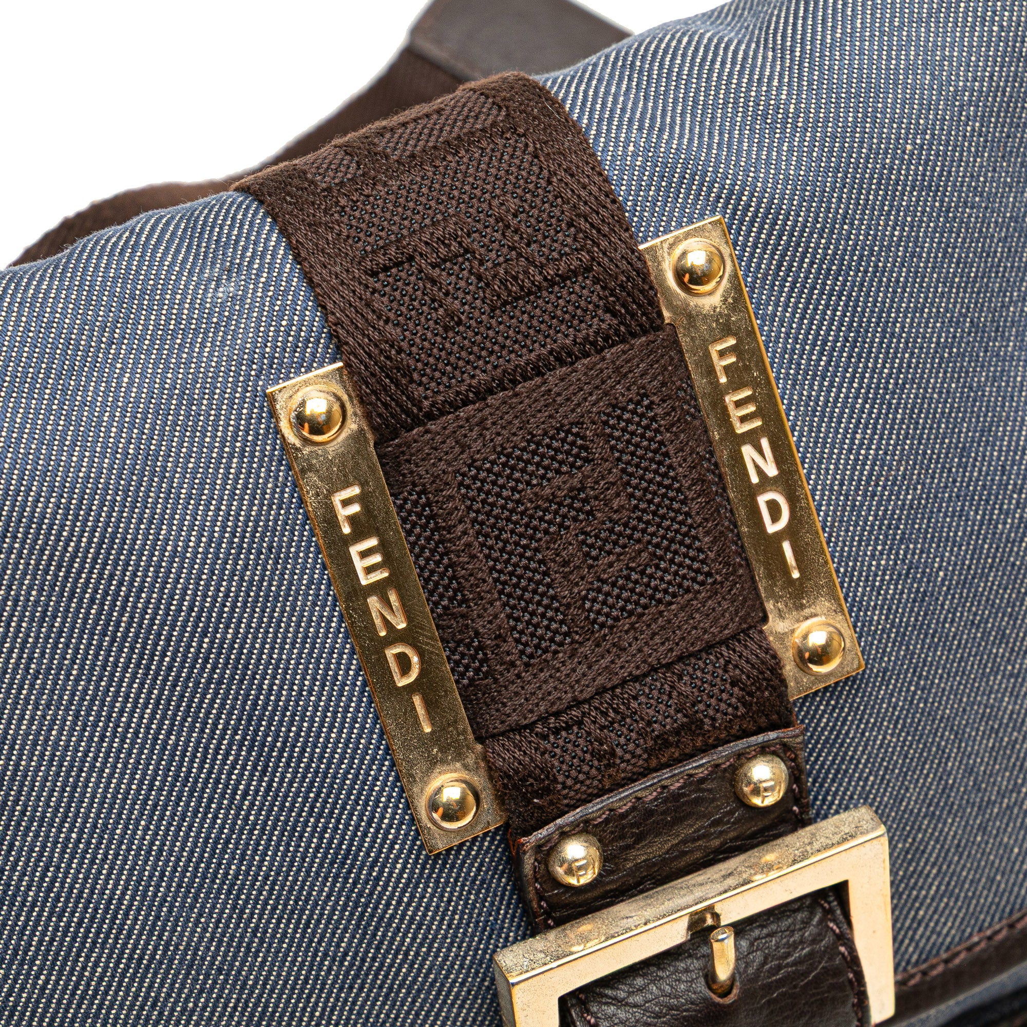 Zucca Trimmed Denim Buckle Flap Bag
