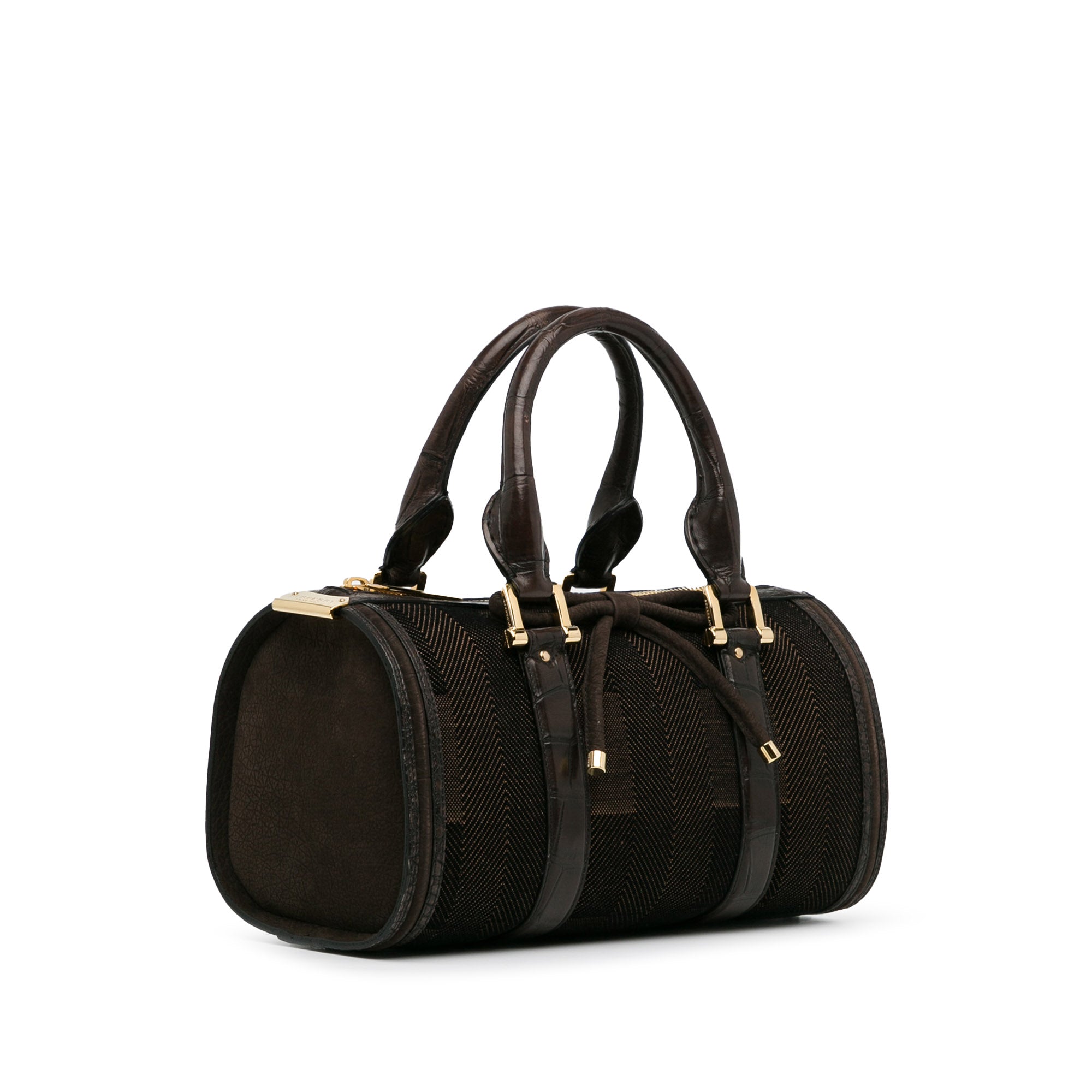 Leather Trimmed Canvas Boston Bag_1