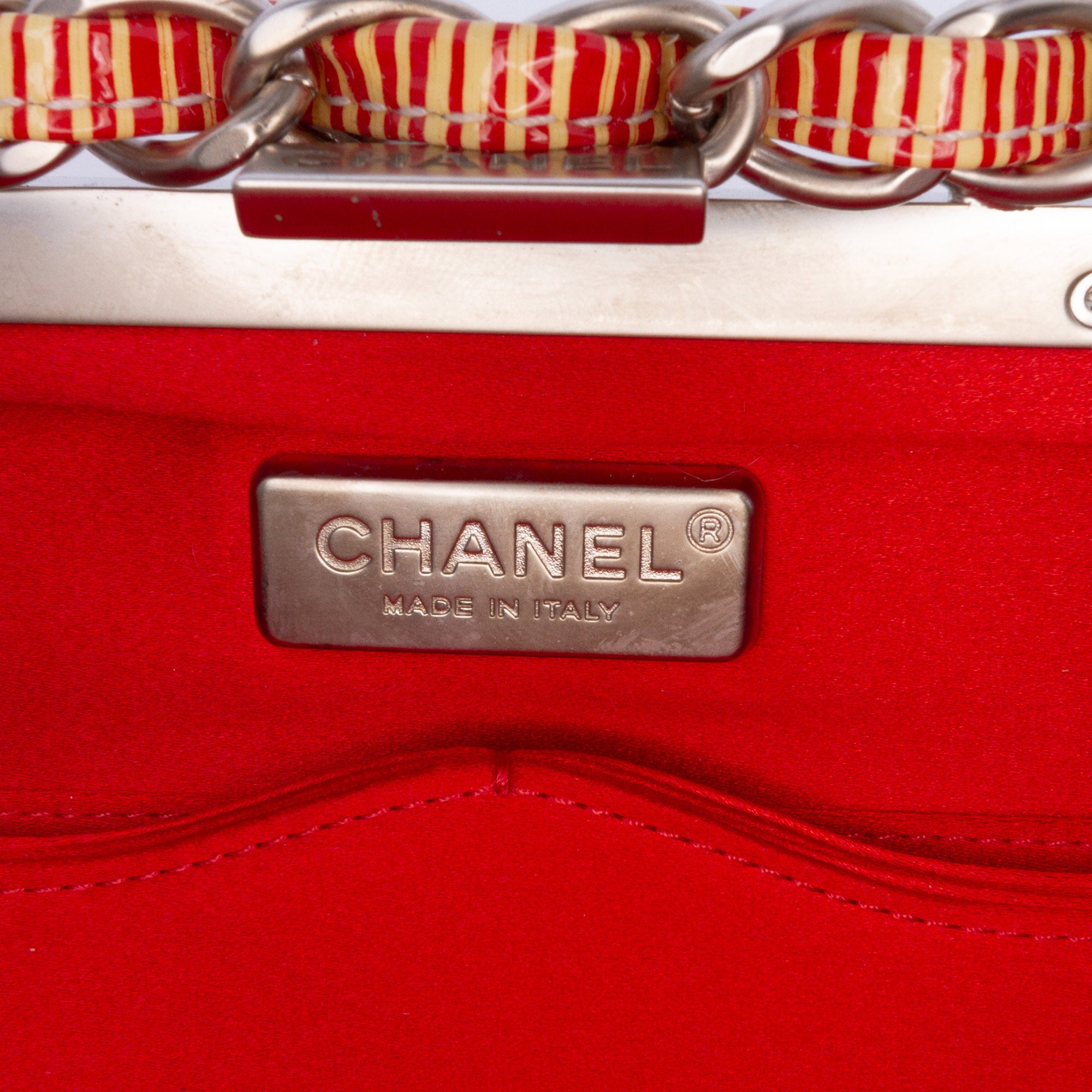 CC Patent Striped Chain Around Clutch