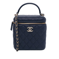 CC Quilted Caviar Top Handle Vanity Case with Chain