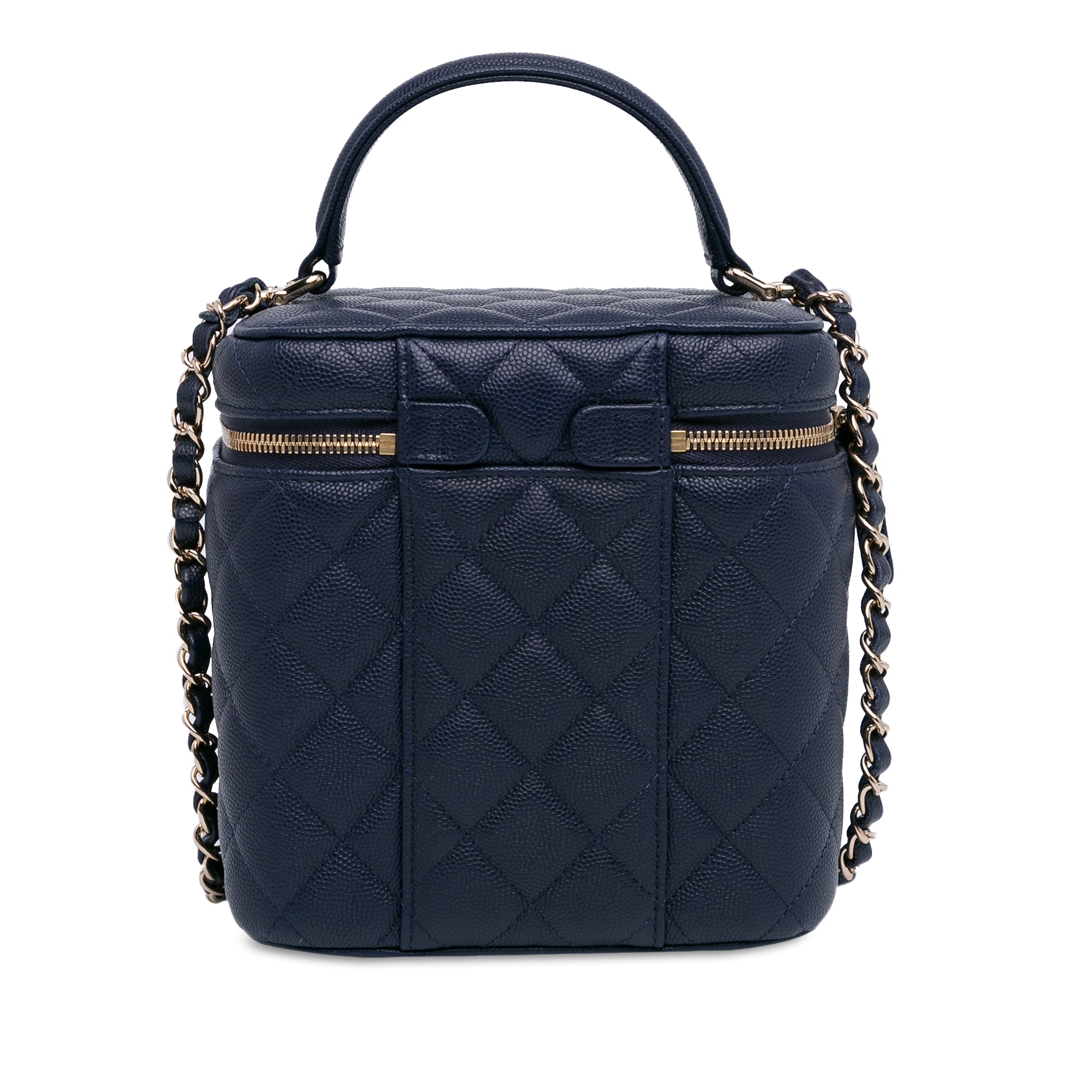 CC Quilted Caviar Top Handle Vanity Case with Chain