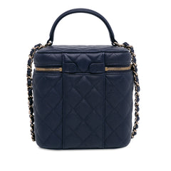 CC Quilted Caviar Top Handle Vanity Case with Chain