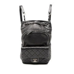 Small CC Calfskin Drawstring Flap Backpack