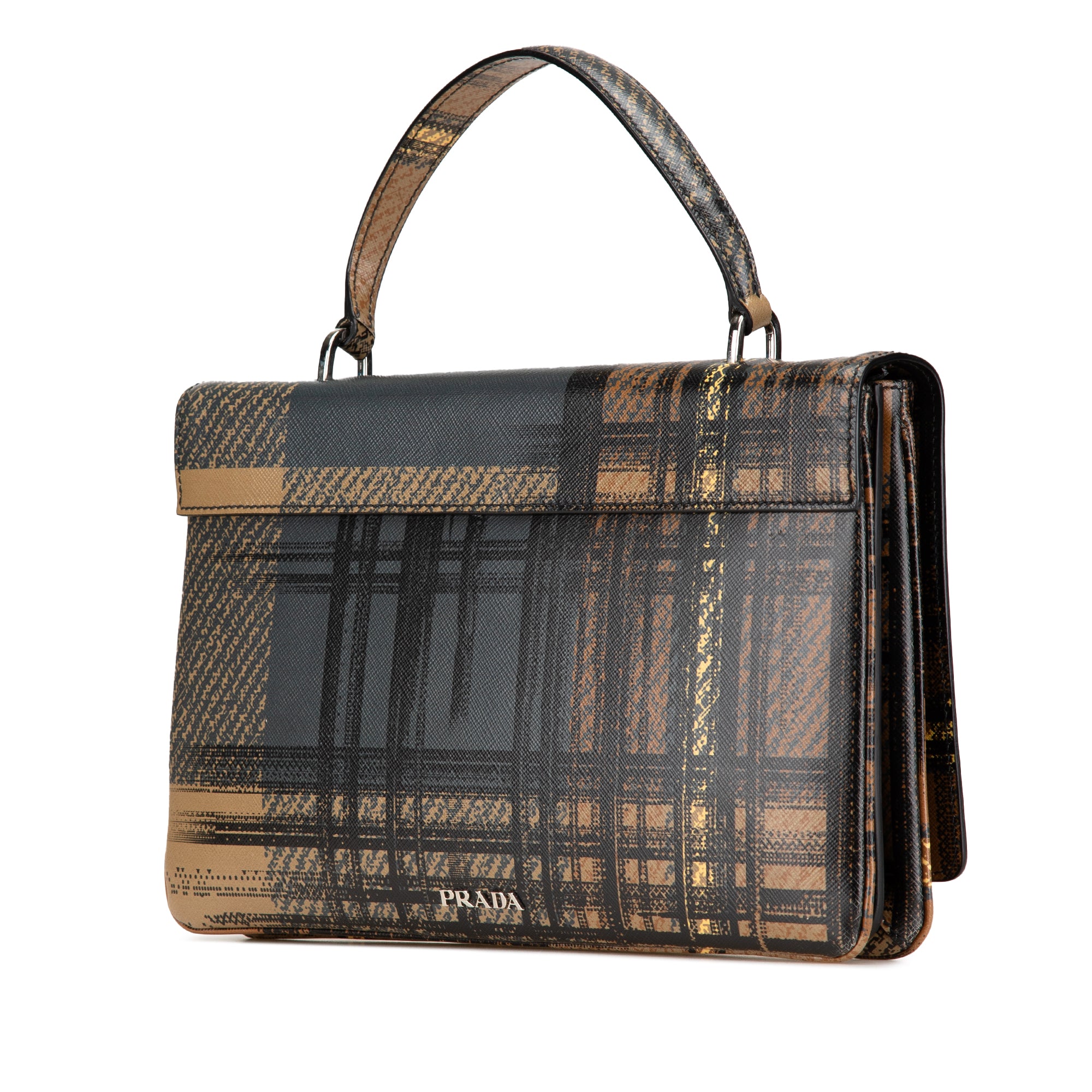 Saffiano Tartan Print Top Handle Bag