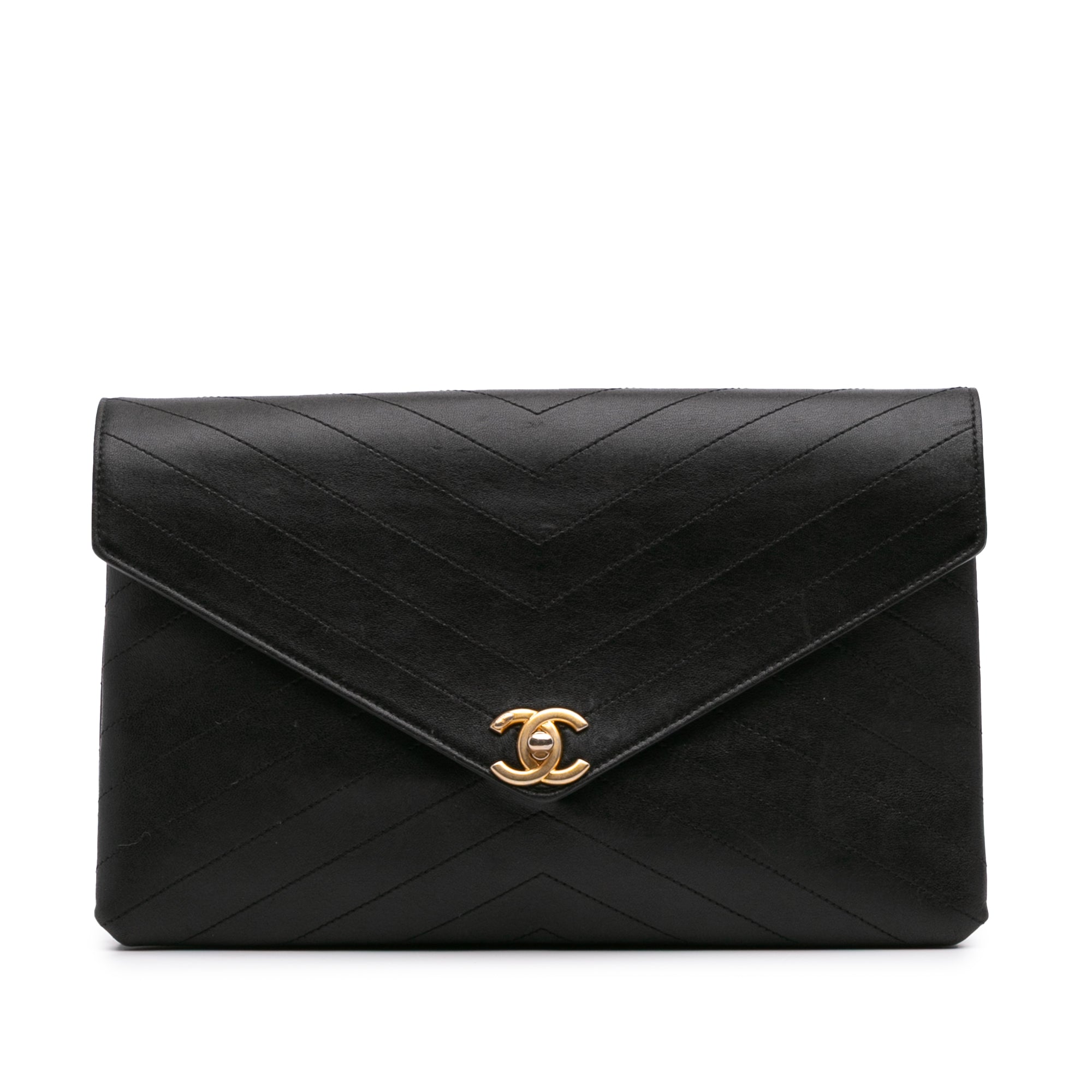 CC Chevron Calfskin Envelope Clutch