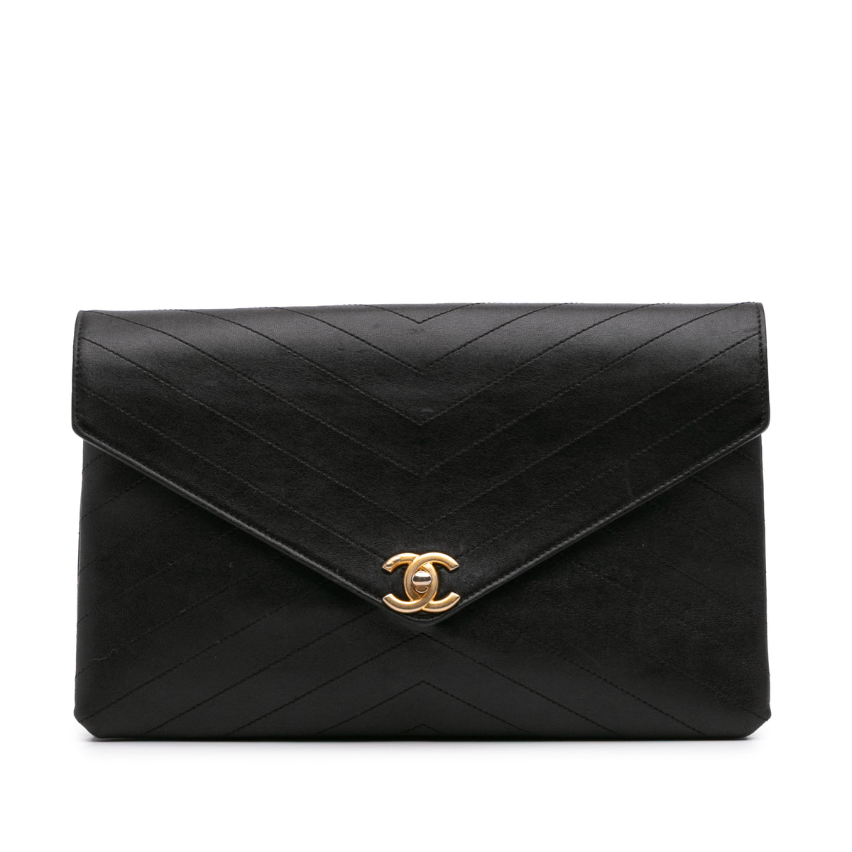 CC Chevron Calfskin Envelope Clutch