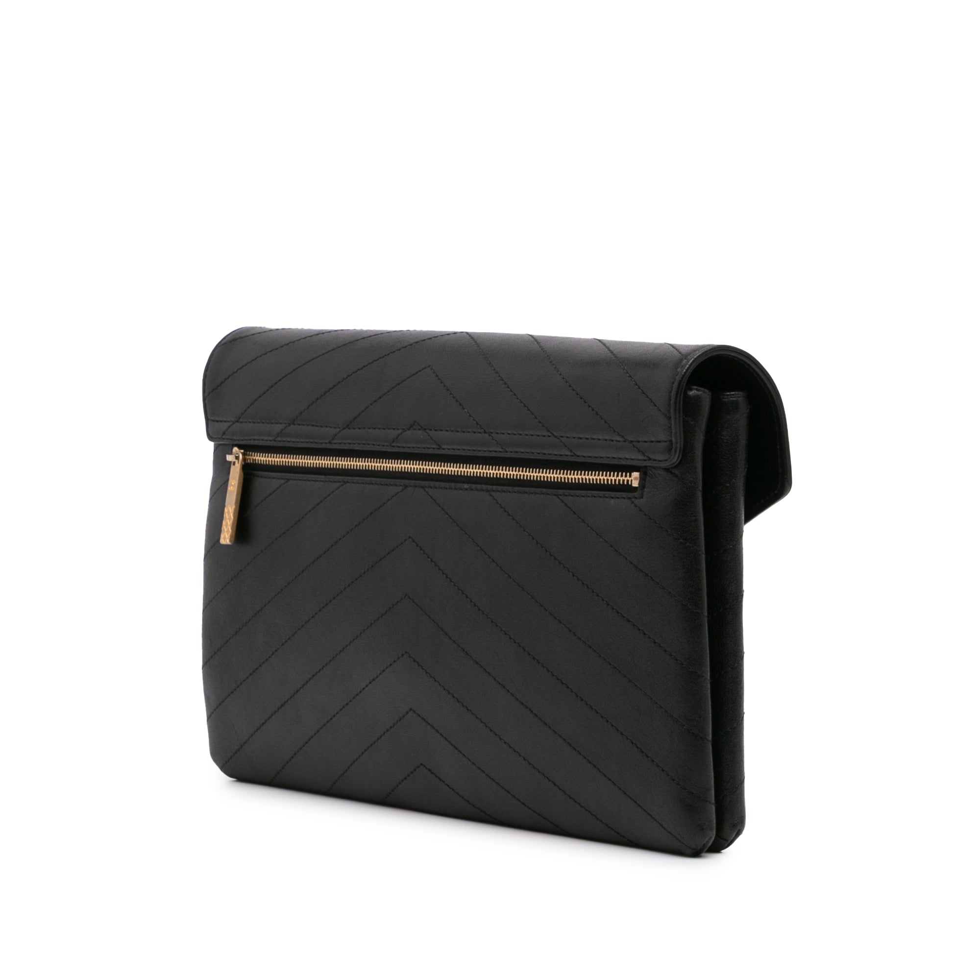 CC Chevron Calfskin Envelope Clutch