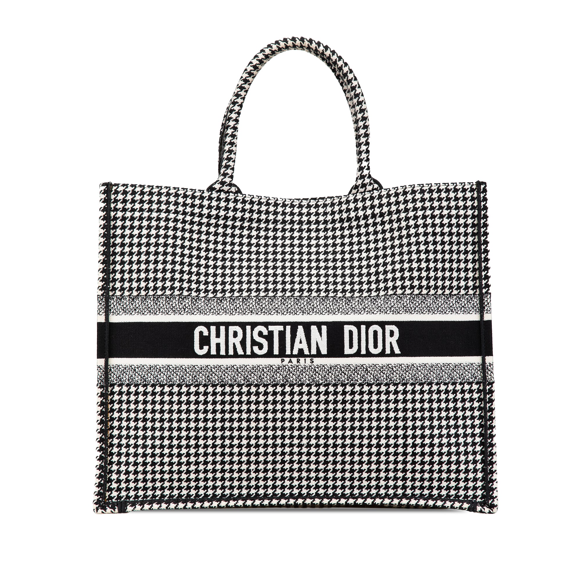 Large Canvas Houndstooth Embroidered Book Tote