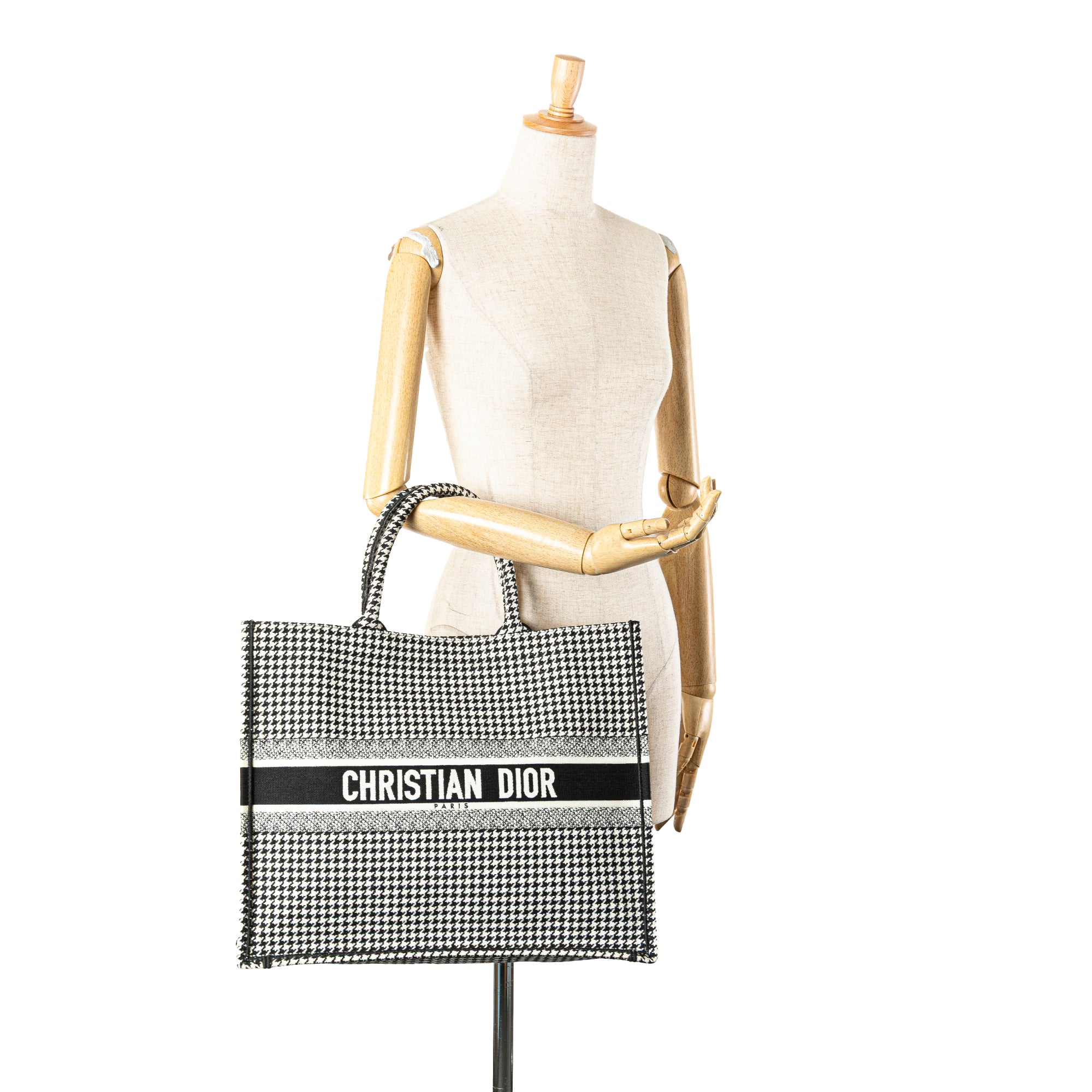 Large Canvas Houndstooth Embroidered Book Tote