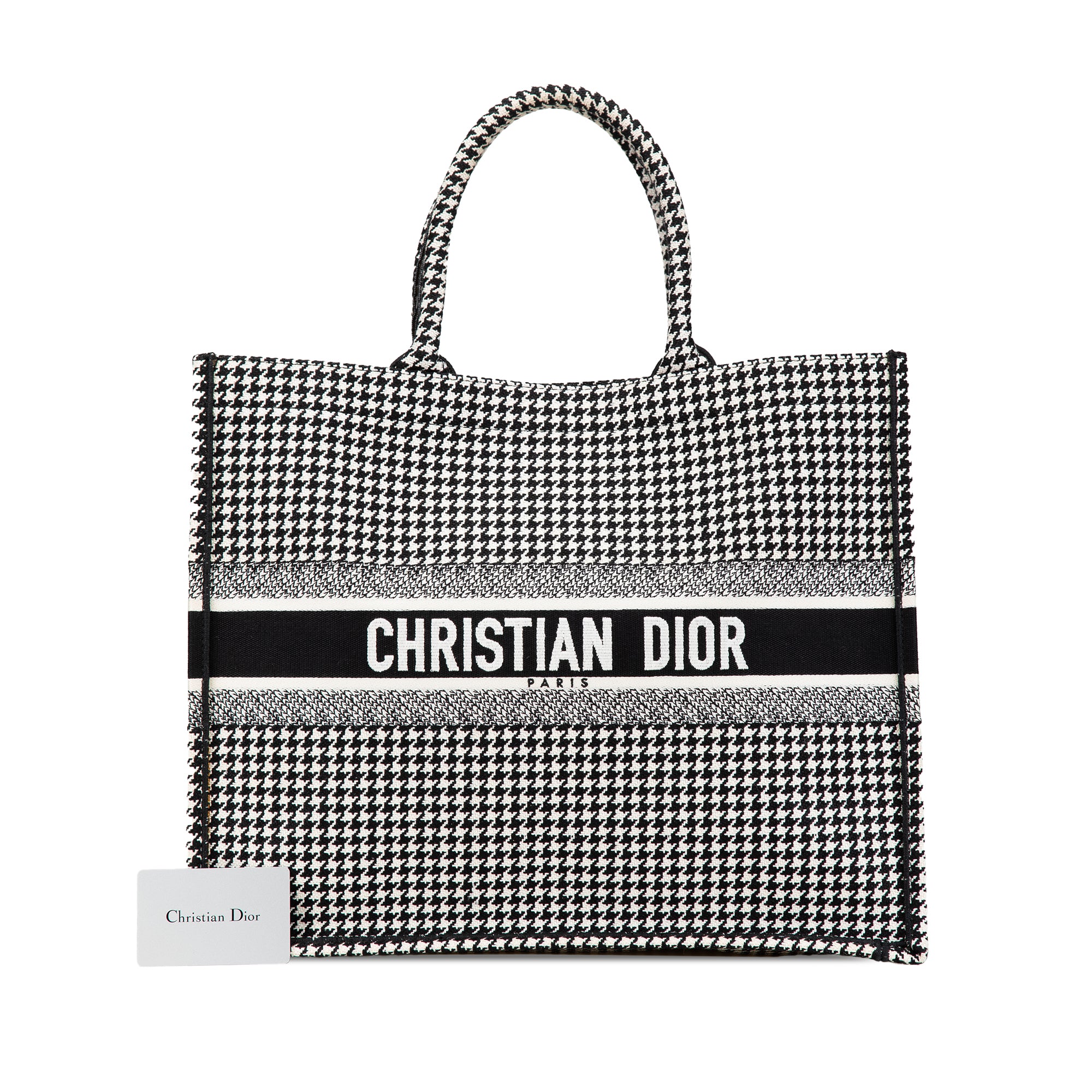 Large Canvas Houndstooth Embroidered Book Tote