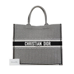 Large Canvas Houndstooth Embroidered Book Tote