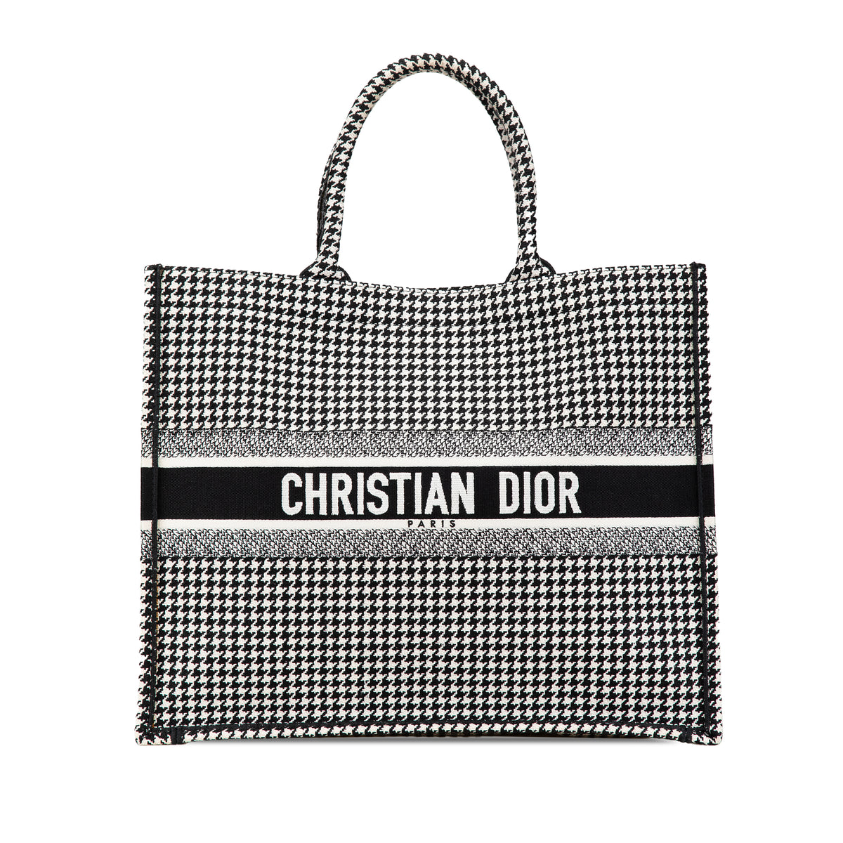 Large Canvas Houndstooth Embroidered Book Tote