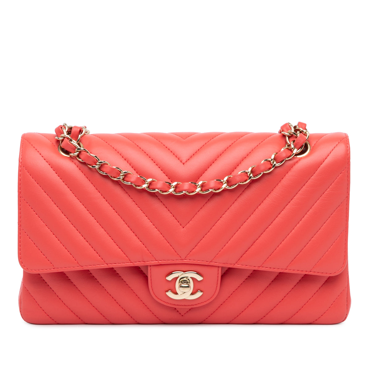 Medium Classic Chevron Lambskin Double Flap