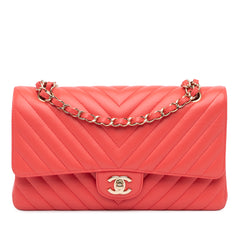 Medium Classic Chevron Lambskin Double Flap