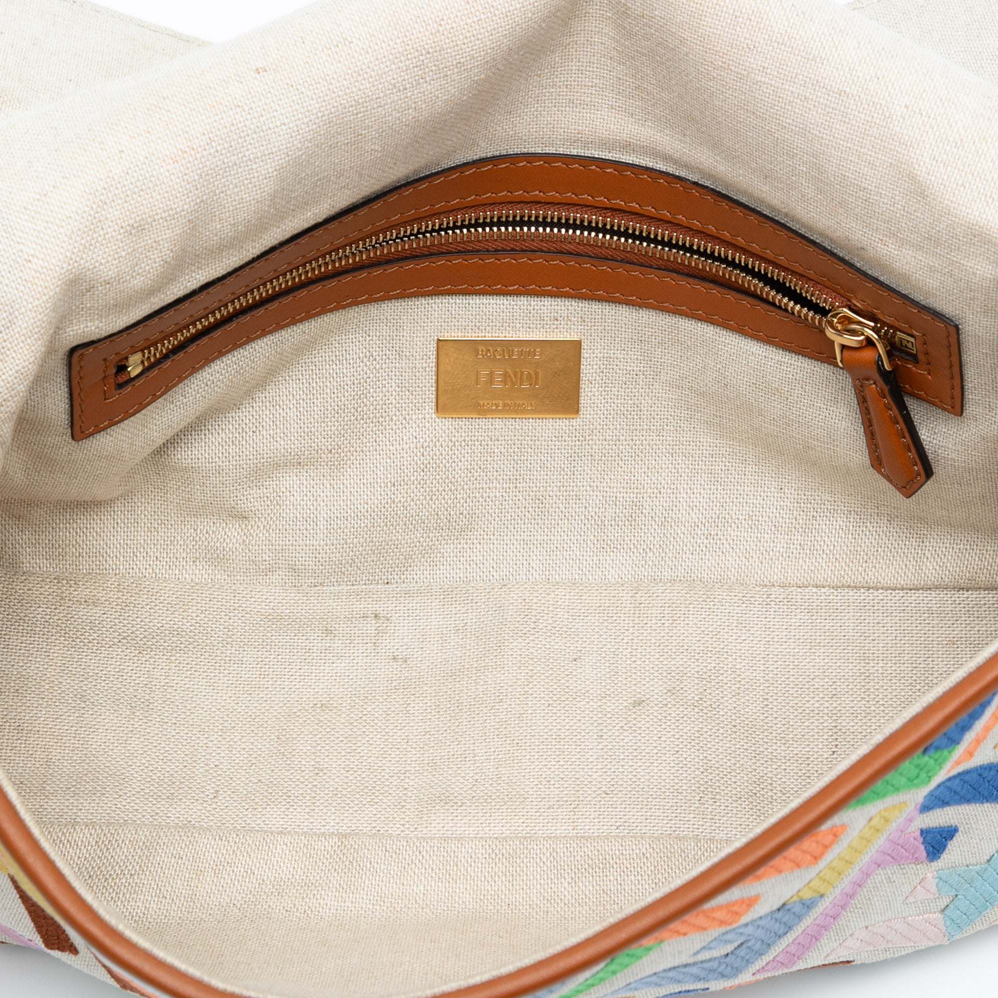 Zucca Embroidered Canvas Baguette Satchel