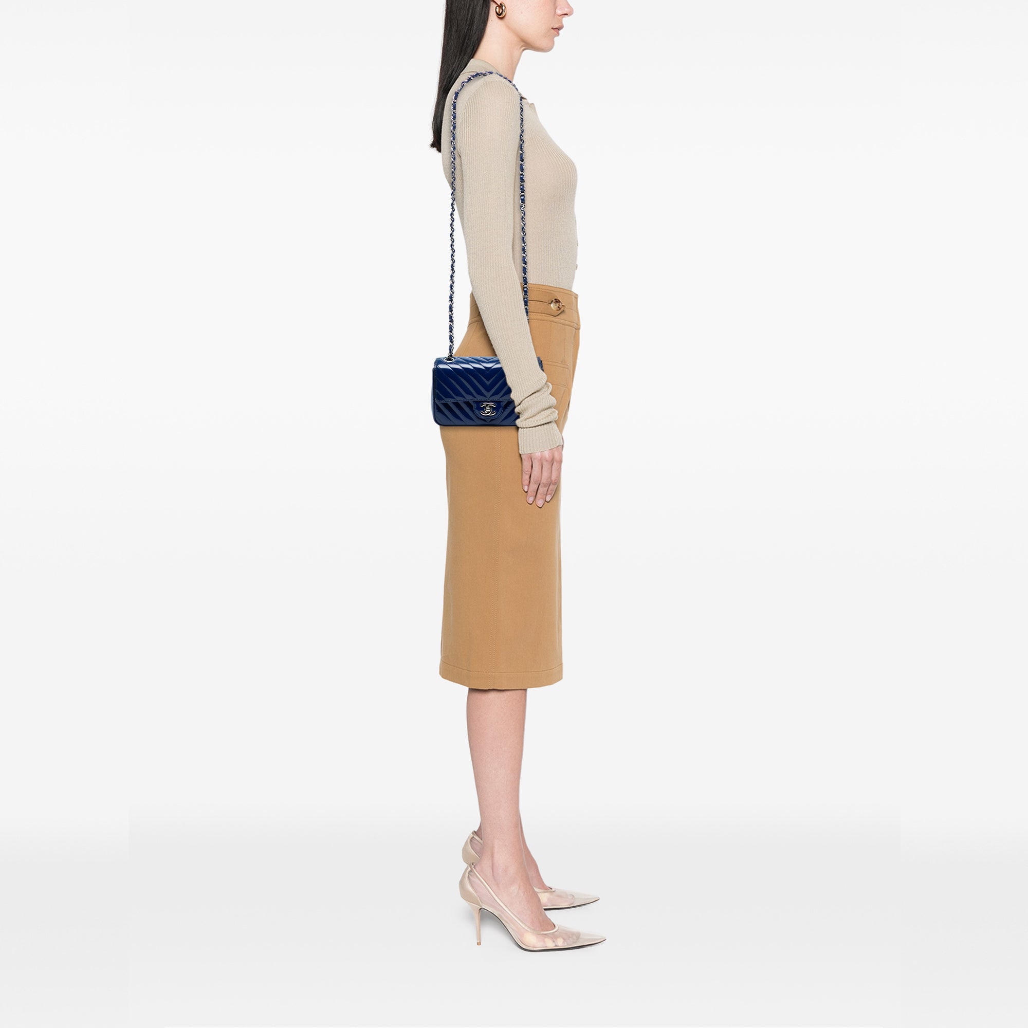 Mini Rectangular Classic Chevron Patent Single Flap