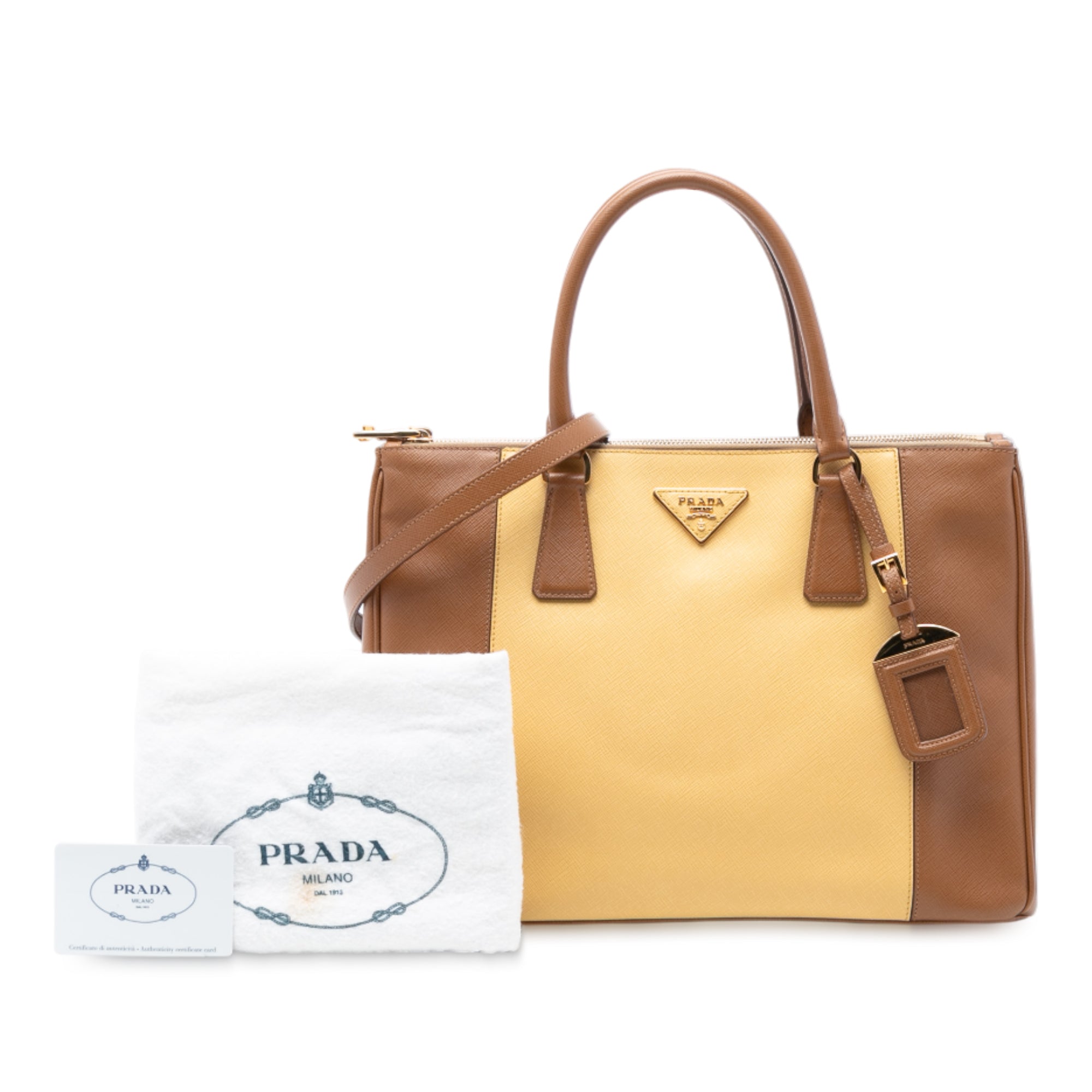 Medium Bicolor Saffiano Lux Galleria Double Zip Satchel