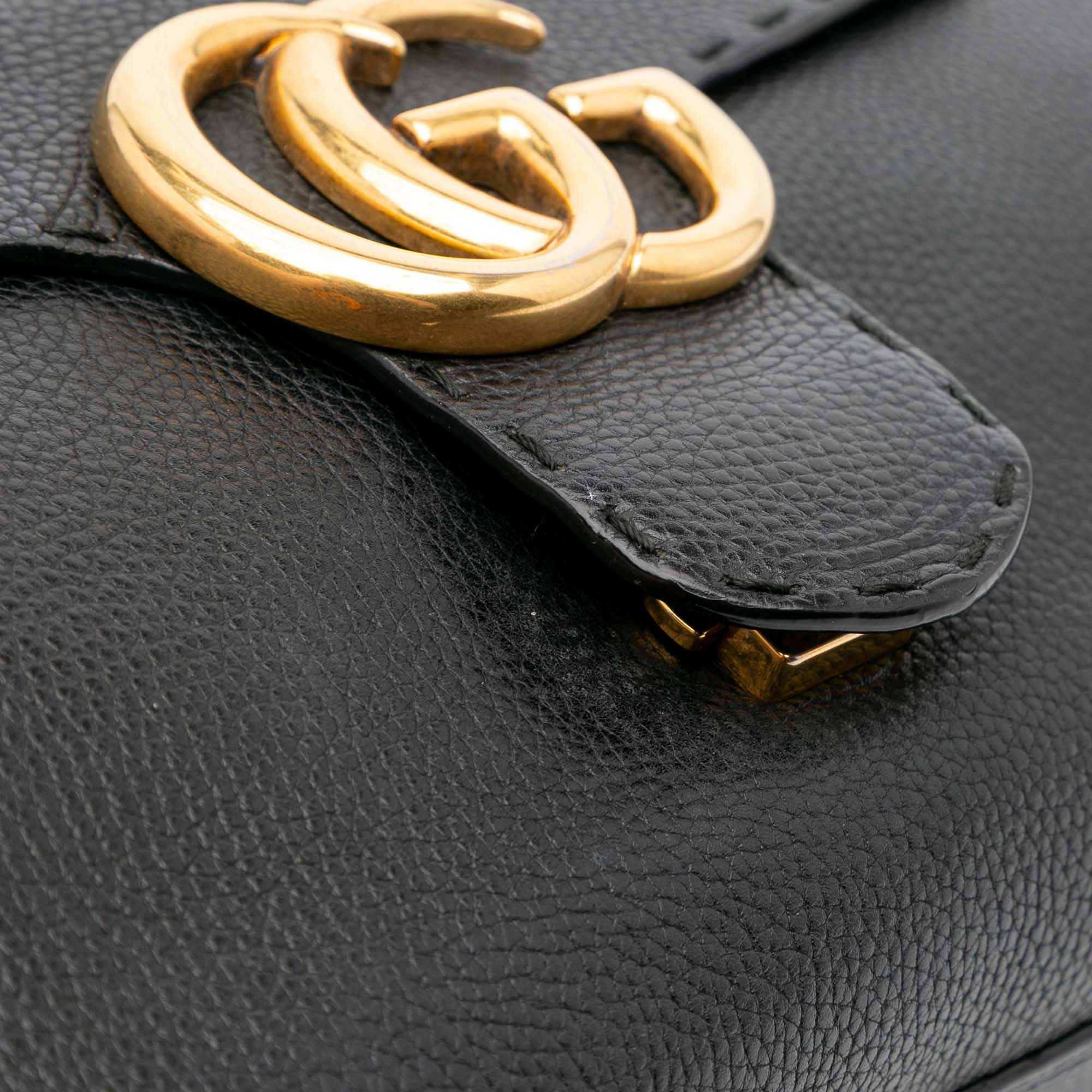 Small GG Marmont Grained Calfskin Top Handle Satchel