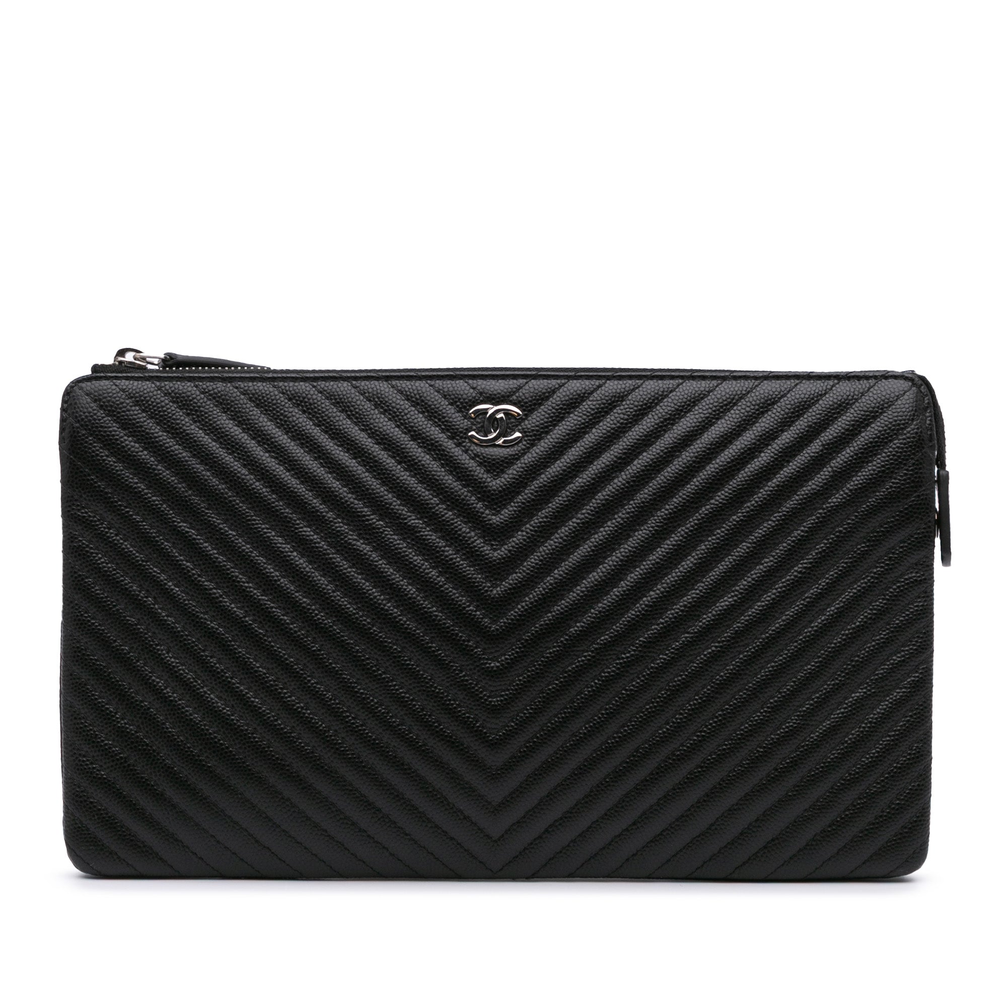 CC Chevron Caviar Pouch