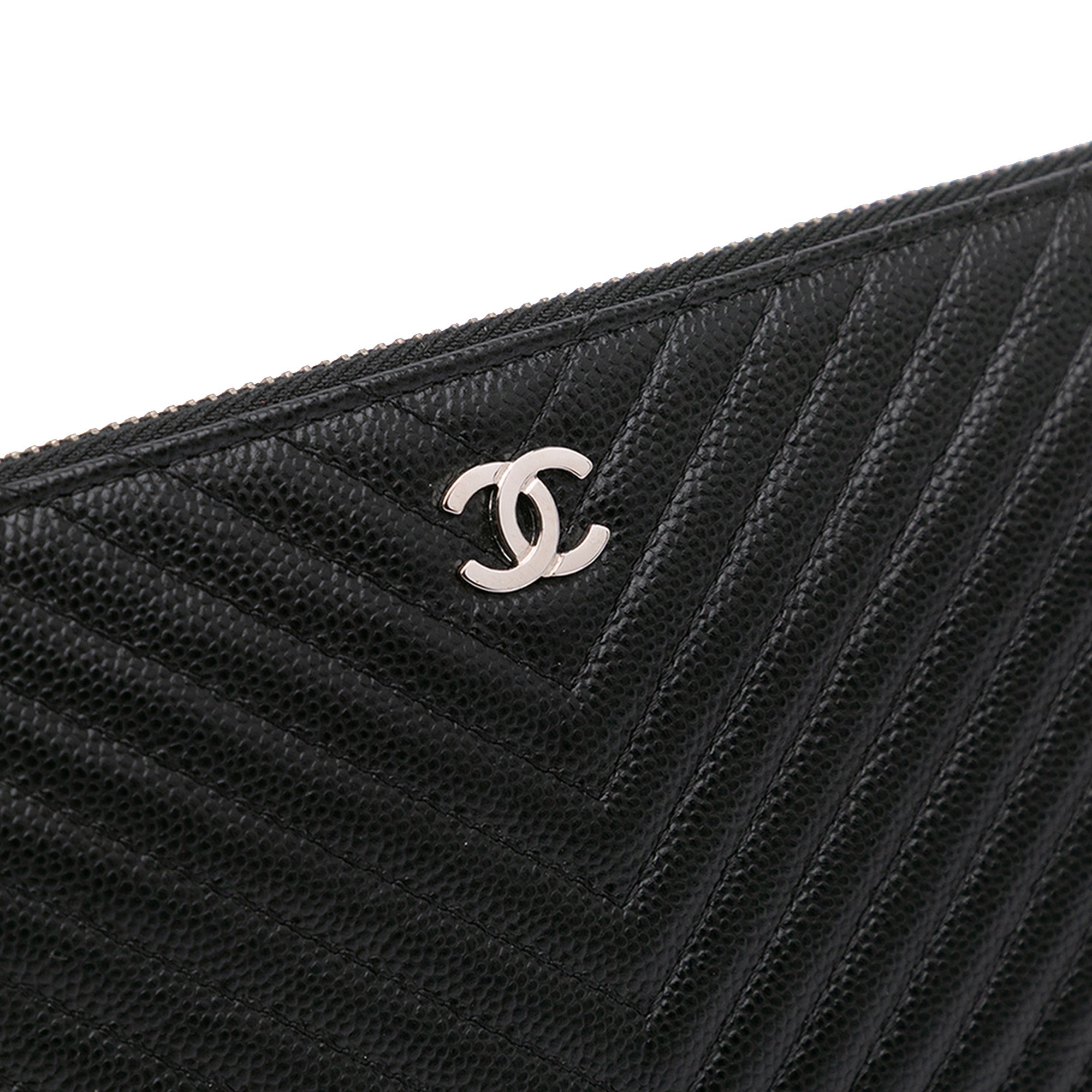 CC Chevron Caviar Pouch