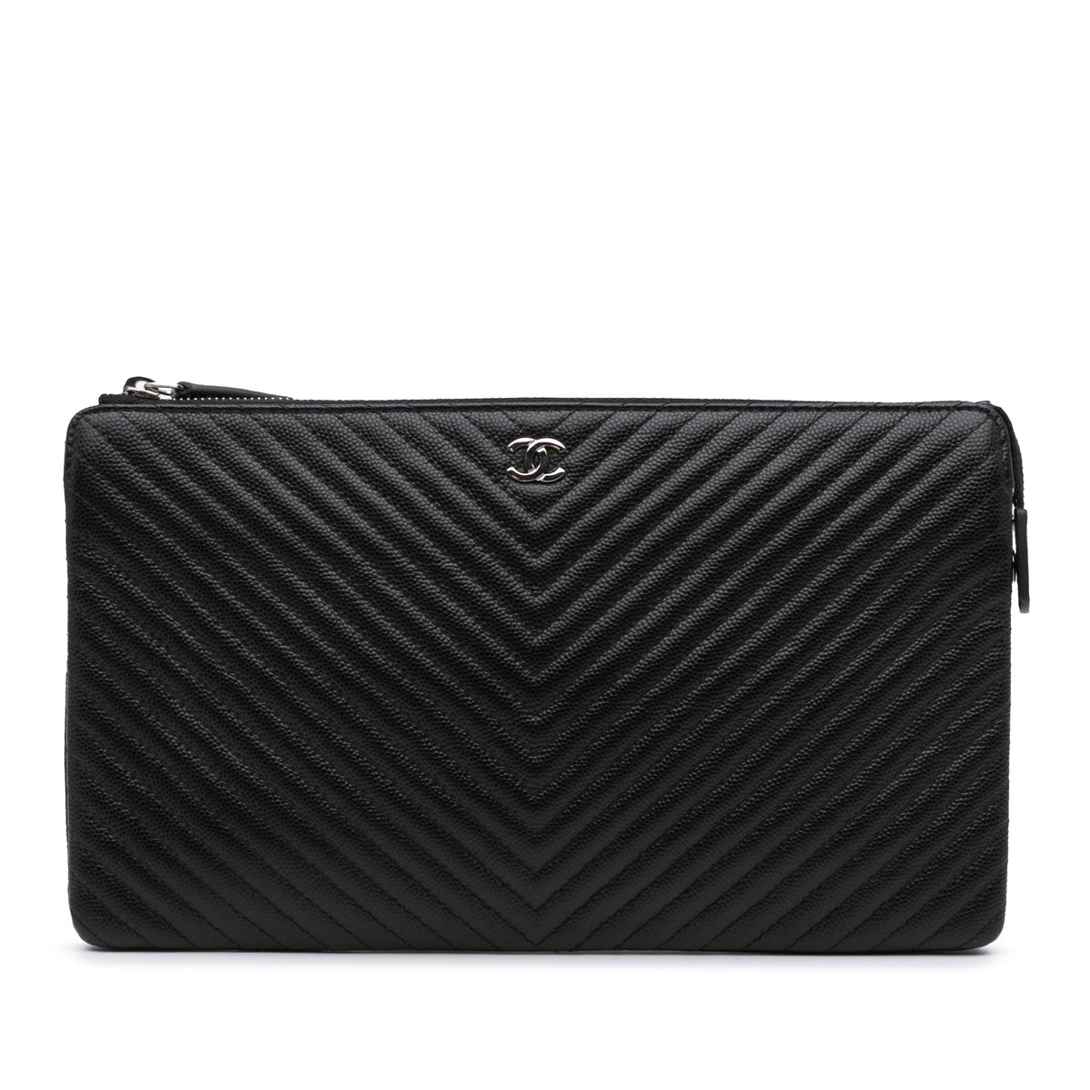 CC Chevron Caviar Pouch