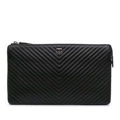 CC Chevron Caviar Pouch