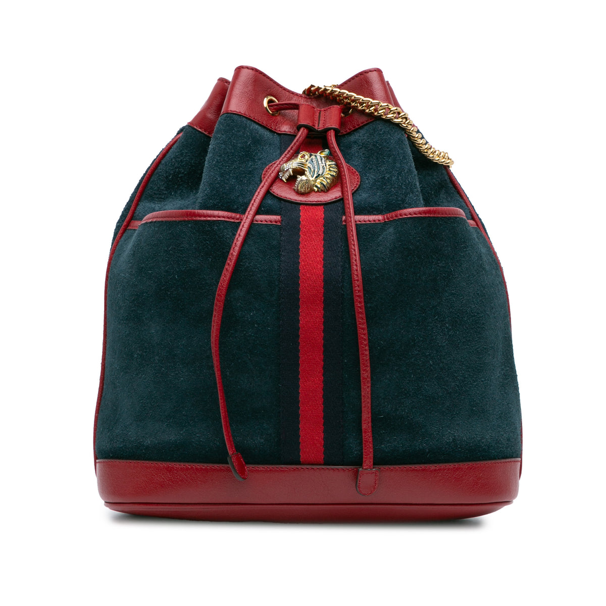 Web Suede and Calfskin Rajah Bucket Bag