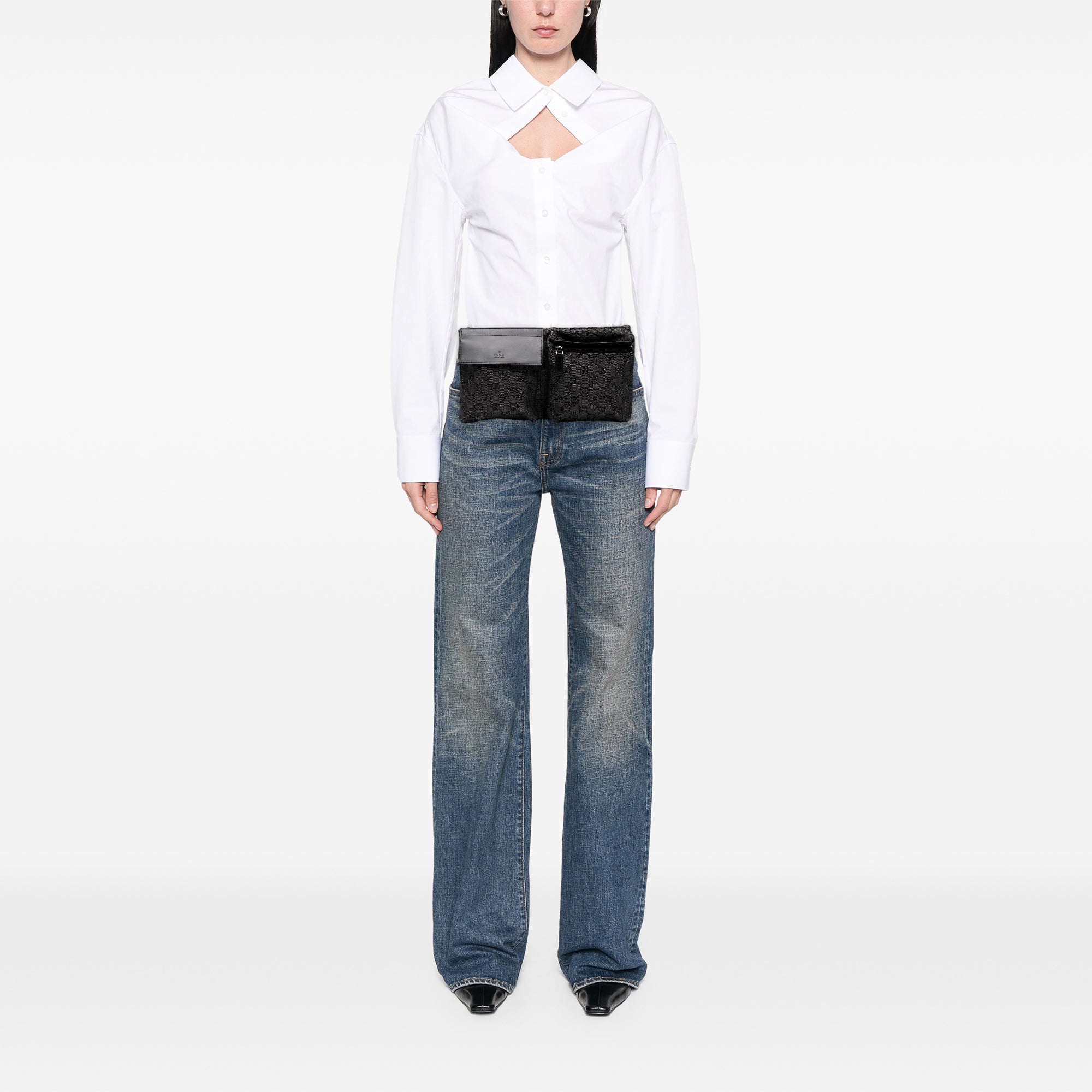 GG Denim Double Pocket Belt Bag