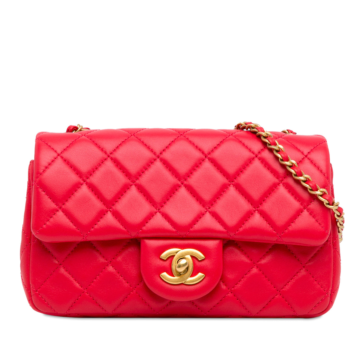 Mini Rectangular Lambskin Pearl Crush Flap