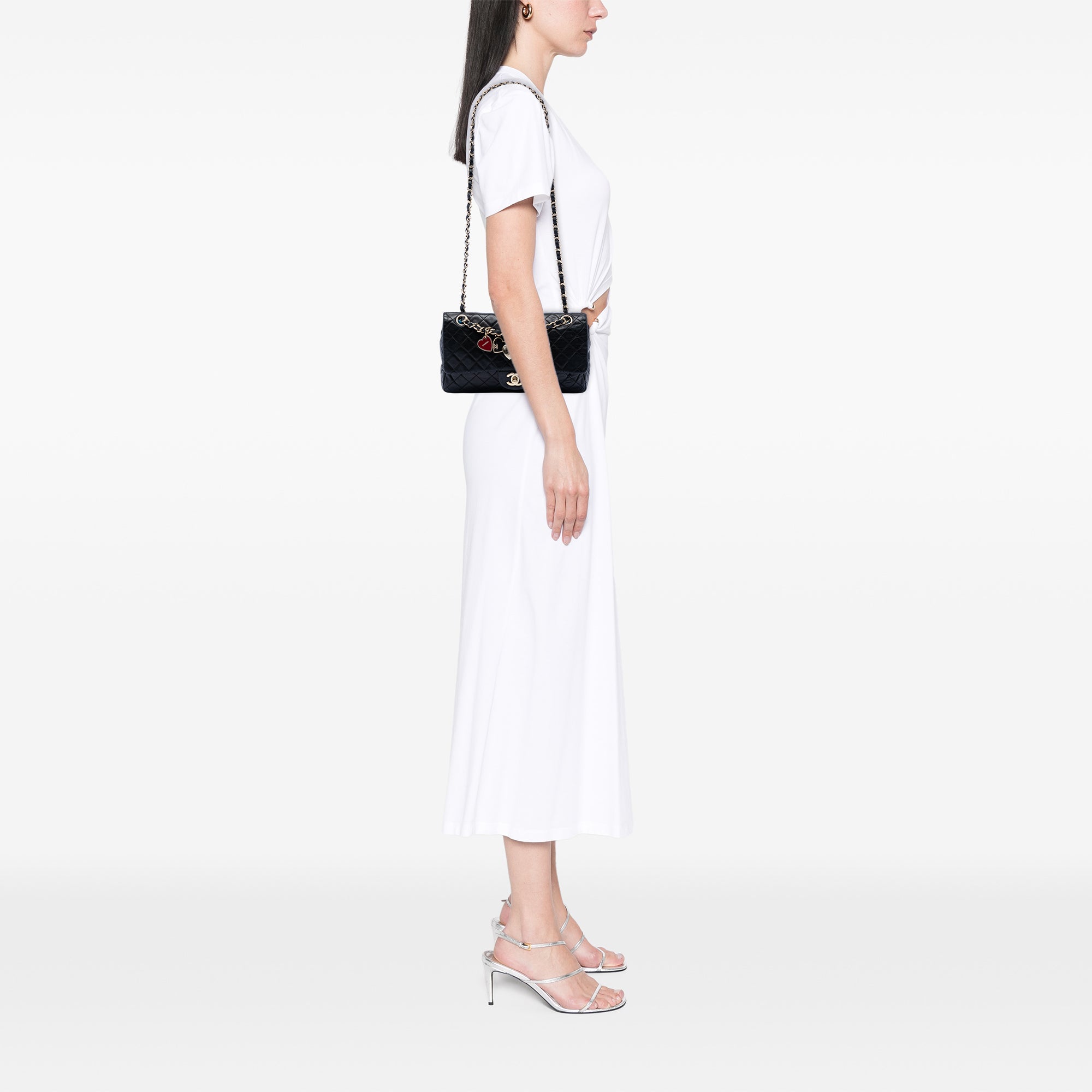 Medium Classic Lambskin Valentines Heart Charms Single Flap