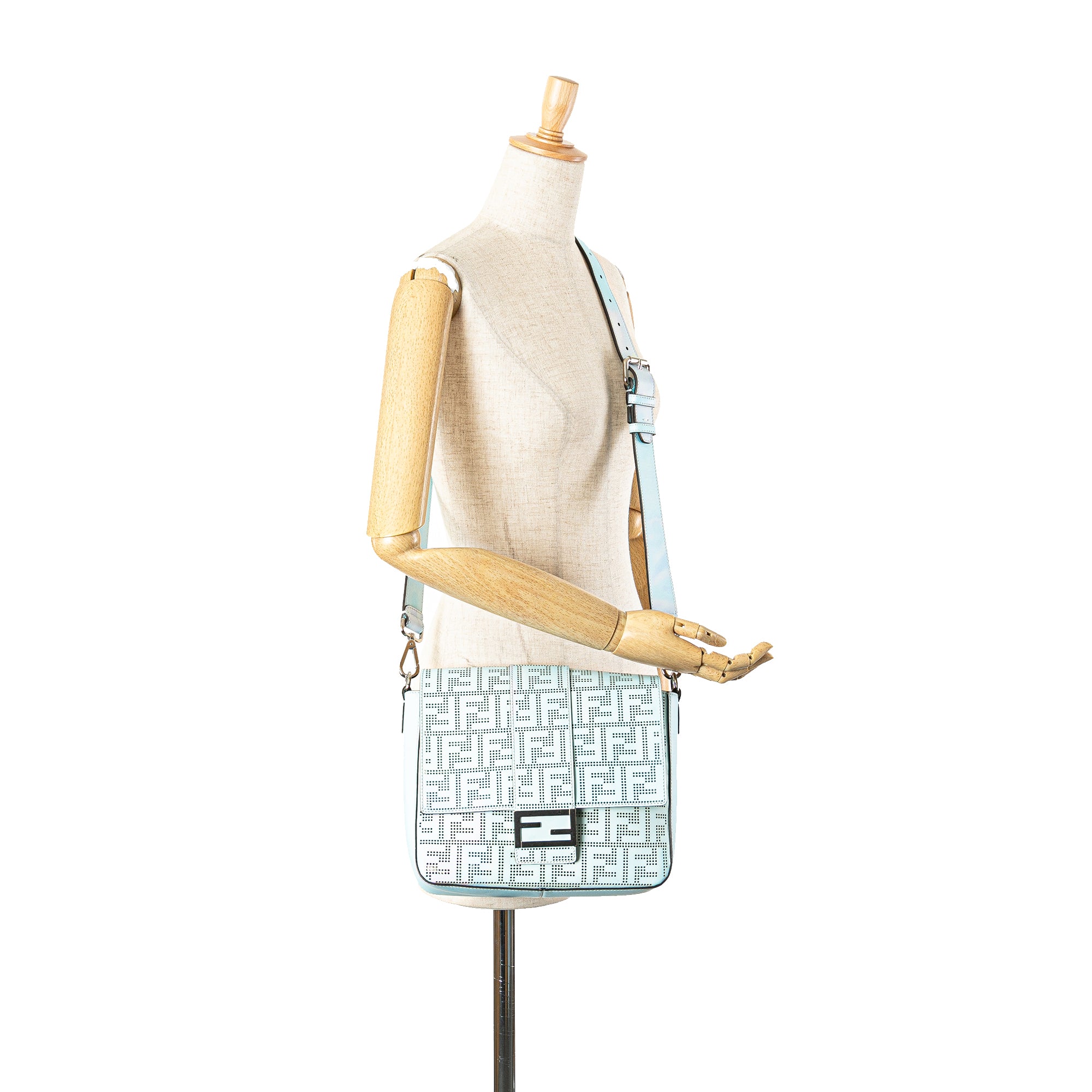 Medium Zucca Perforated Leather Baguette Messenger Bag