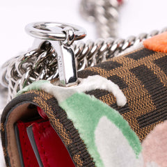 Small Velvet Embroidered Zucca Canvas and Leather Kan I Crossbody