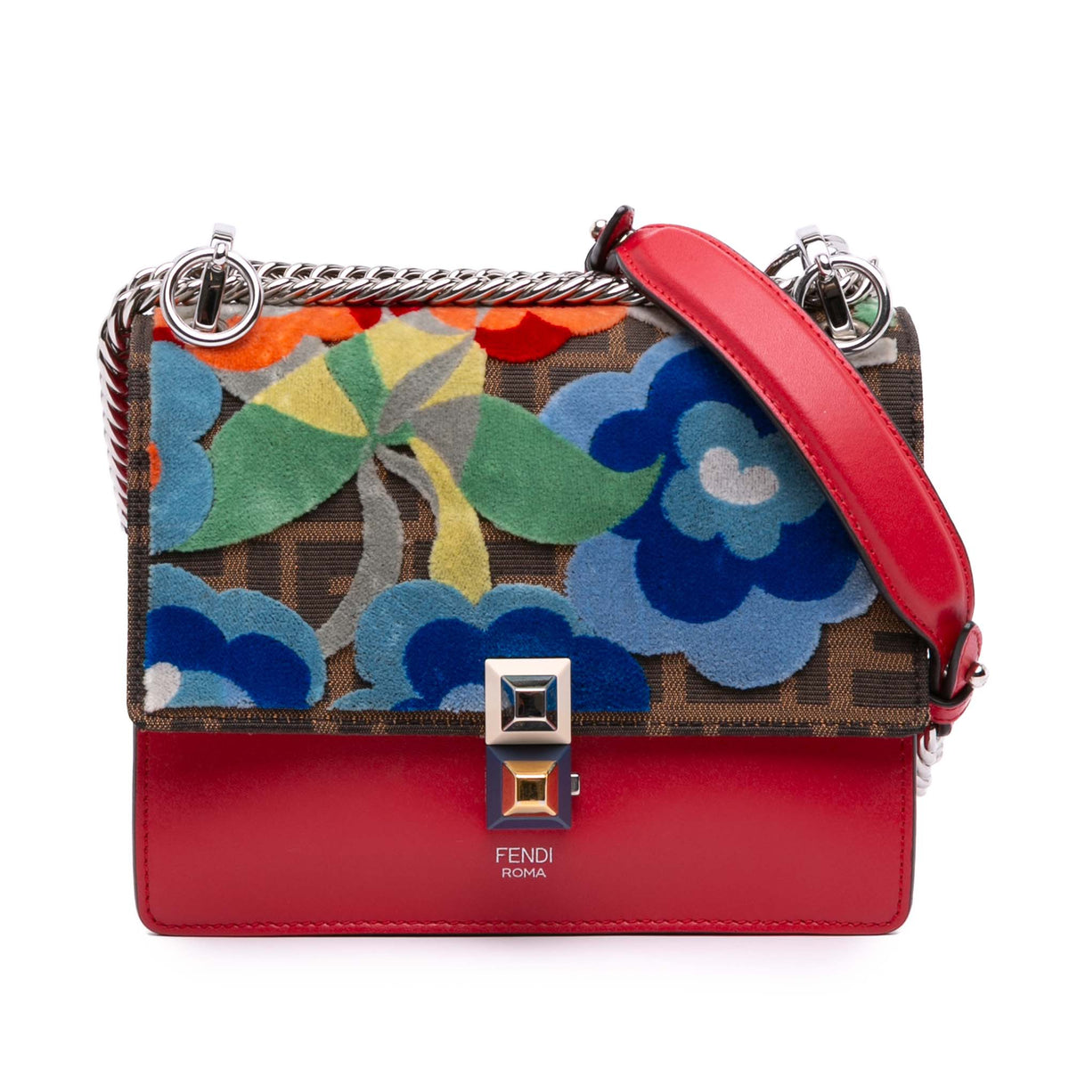 Small Velvet Embroidered Zucca Canvas and Leather Kan I Crossbody
