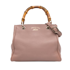 Small Calfskin Bamboo Shopper Satchel