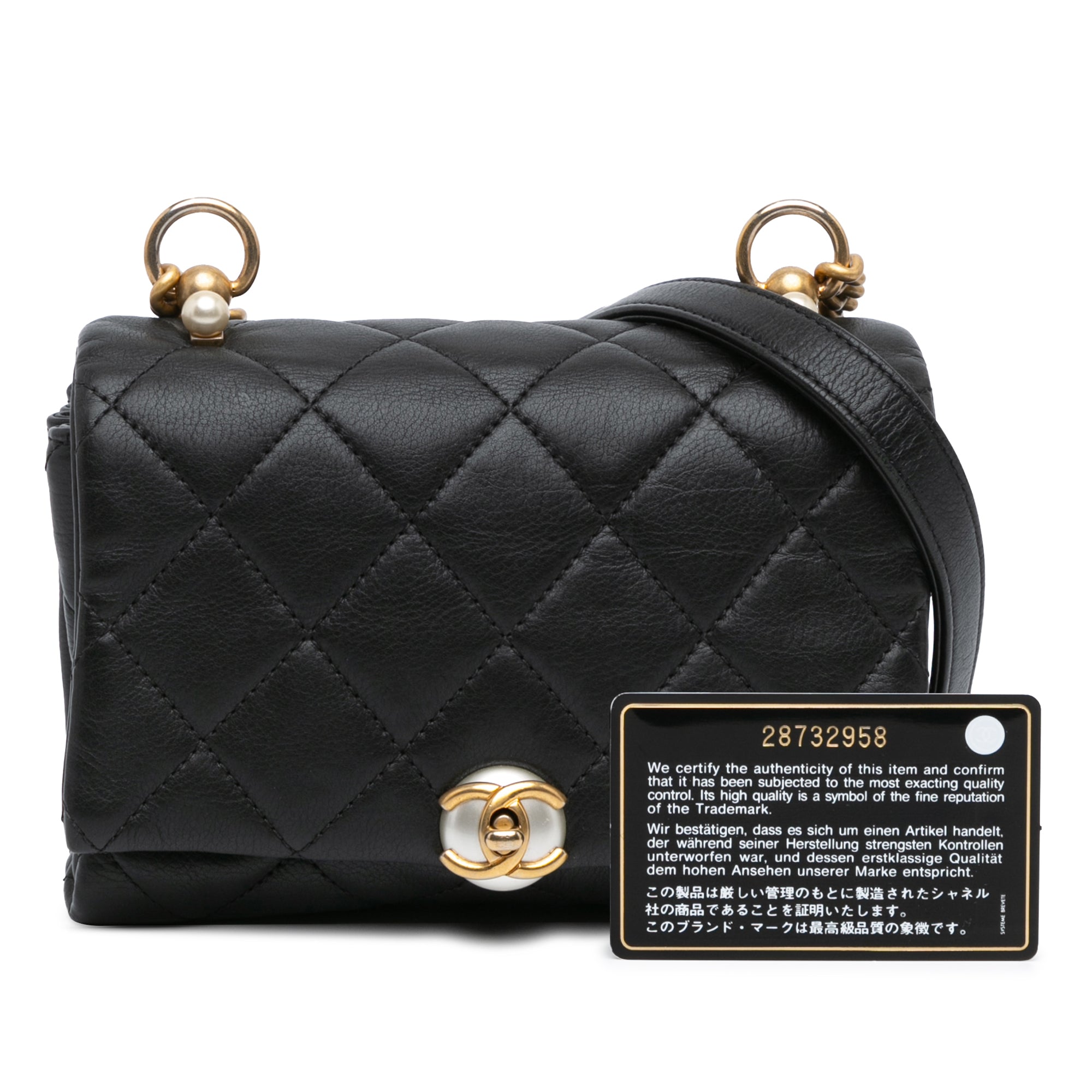 Quilted Calfskin Pearl CC Accordion Flap