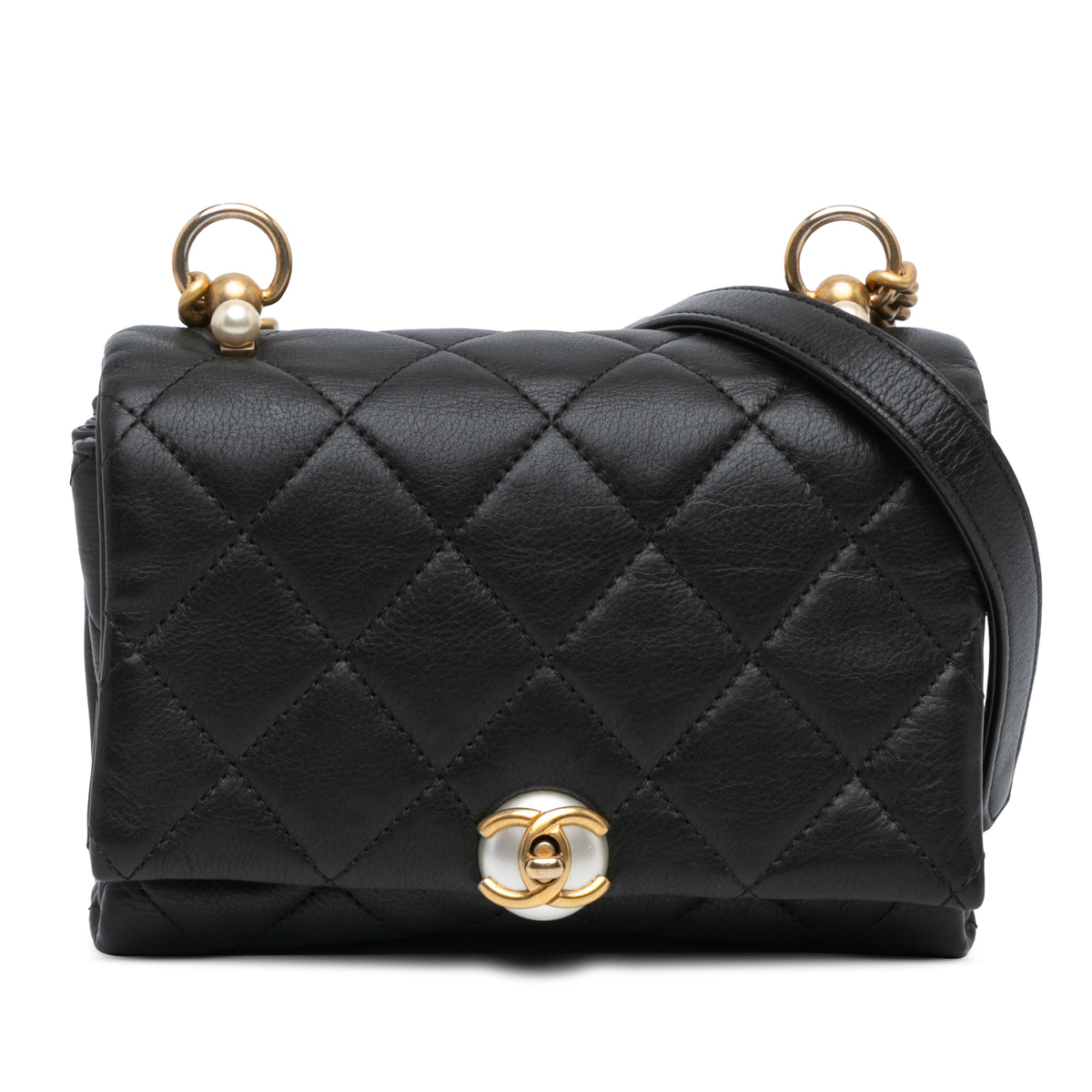 Quilted Calfskin Pearl CC Accordion Flap