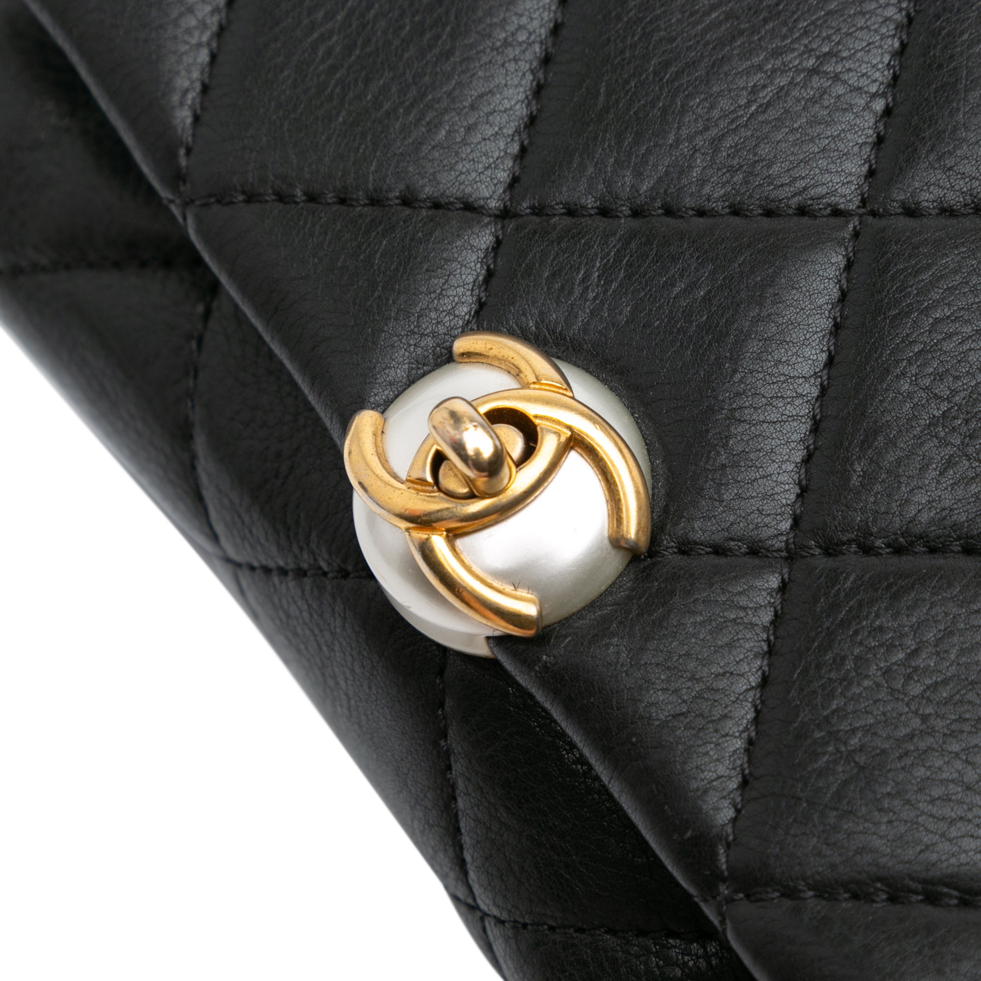Quilted Calfskin Pearl CC Accordion Flap